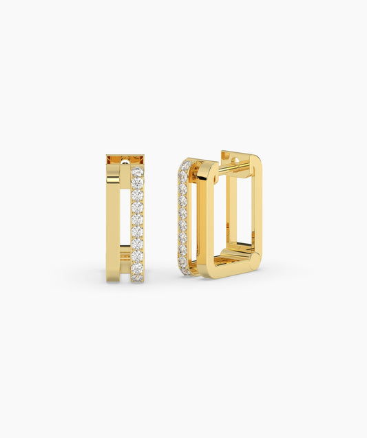 14K Gold Rectangle Huggie Earrings