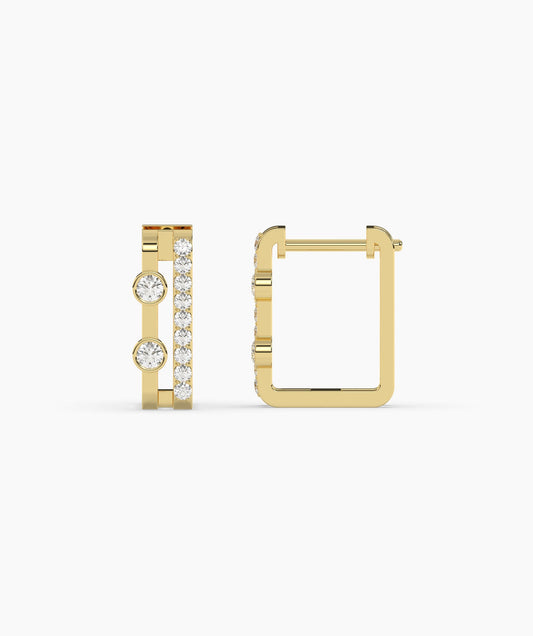 Geometric Double Diamond Bar Huggie Earrings