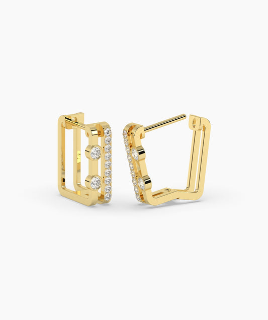 Geometric Double Diamond Bar Huggie Earrings