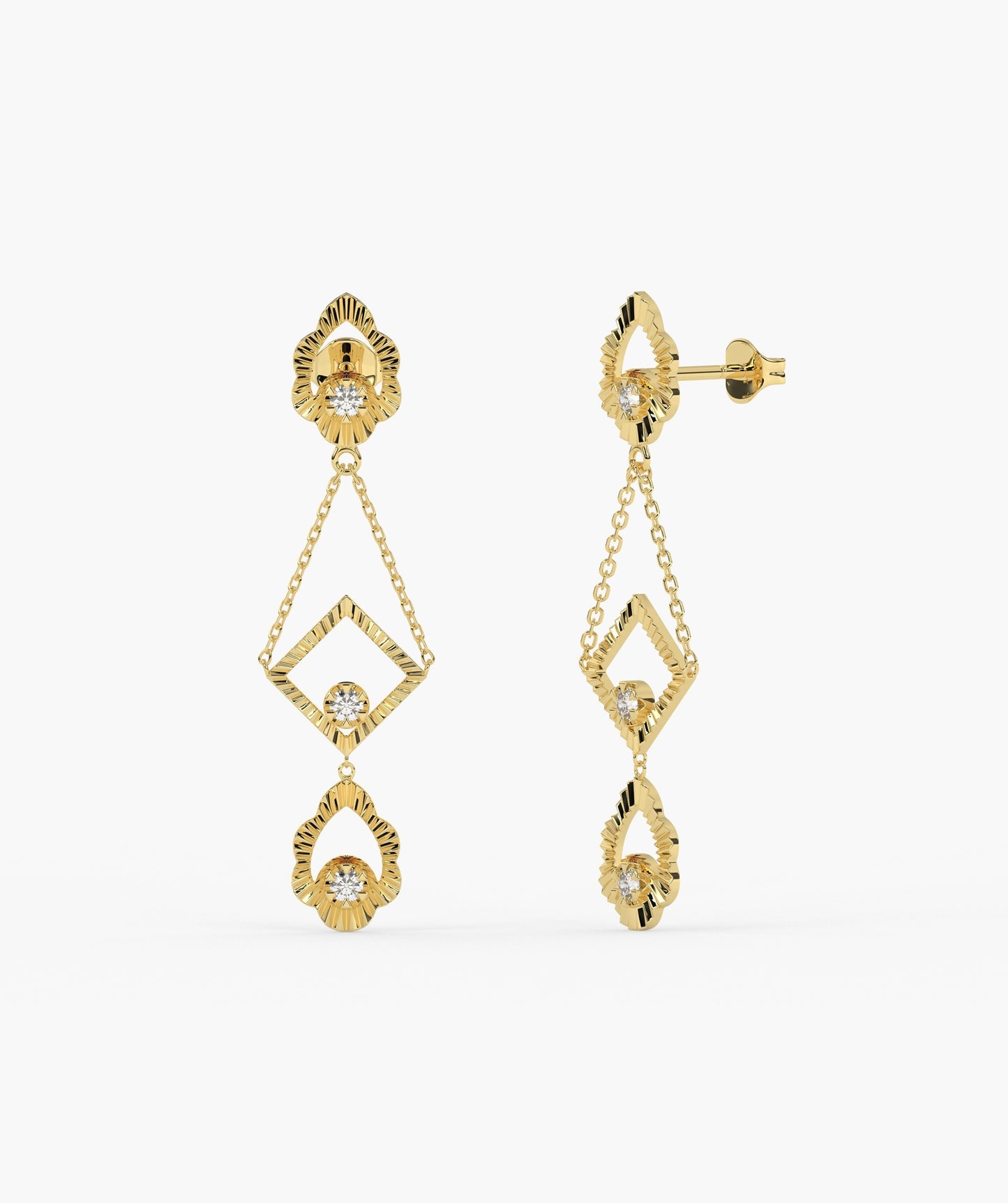 14K Gold Geometric Dangle Earrings