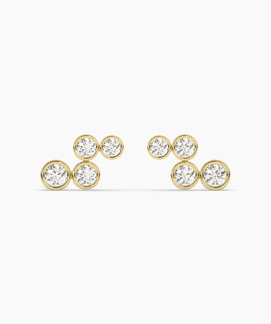 Gold Bezel Diamond Cluster Earrings