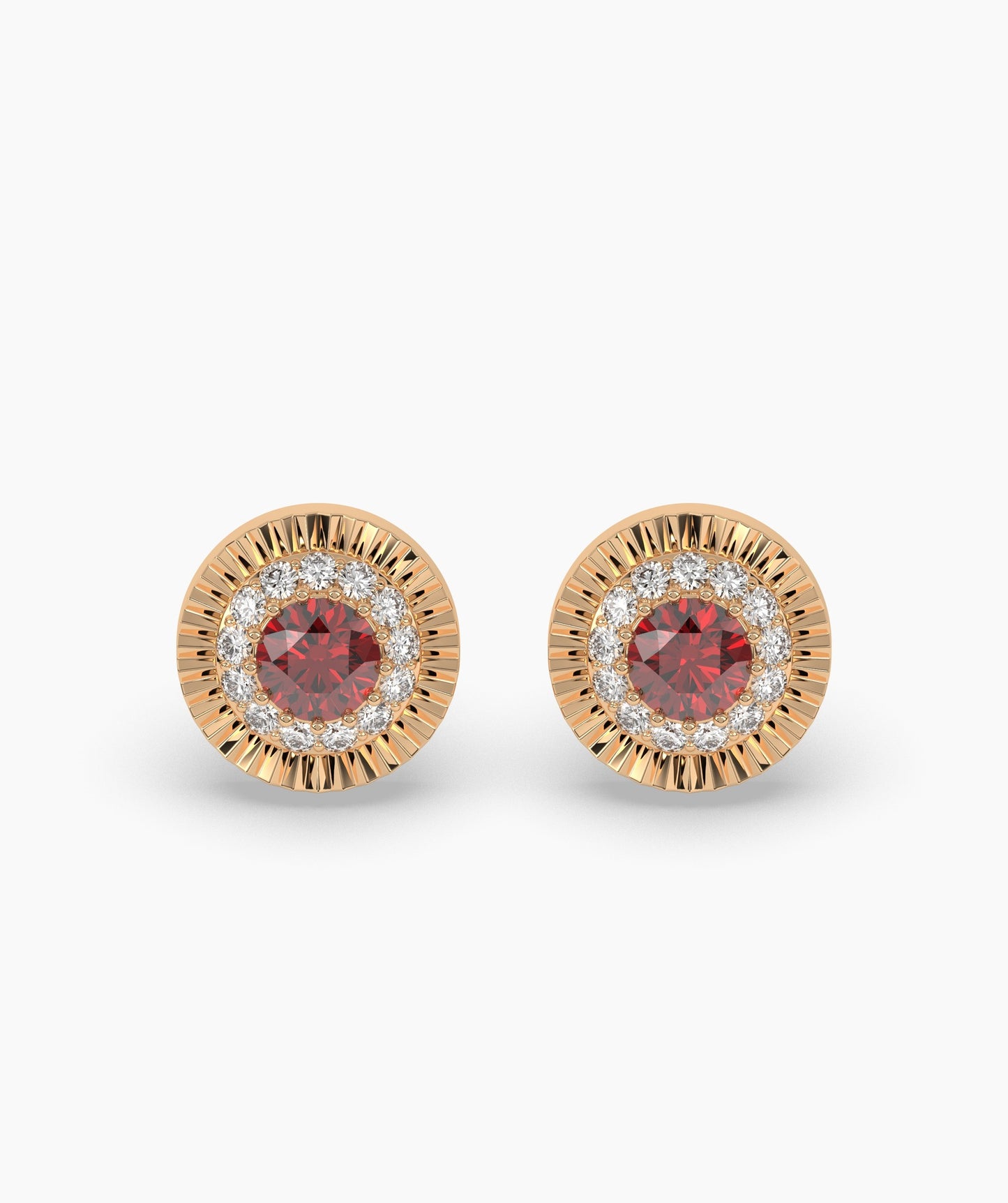 14K Gold Ruby Halo Stud Earrings