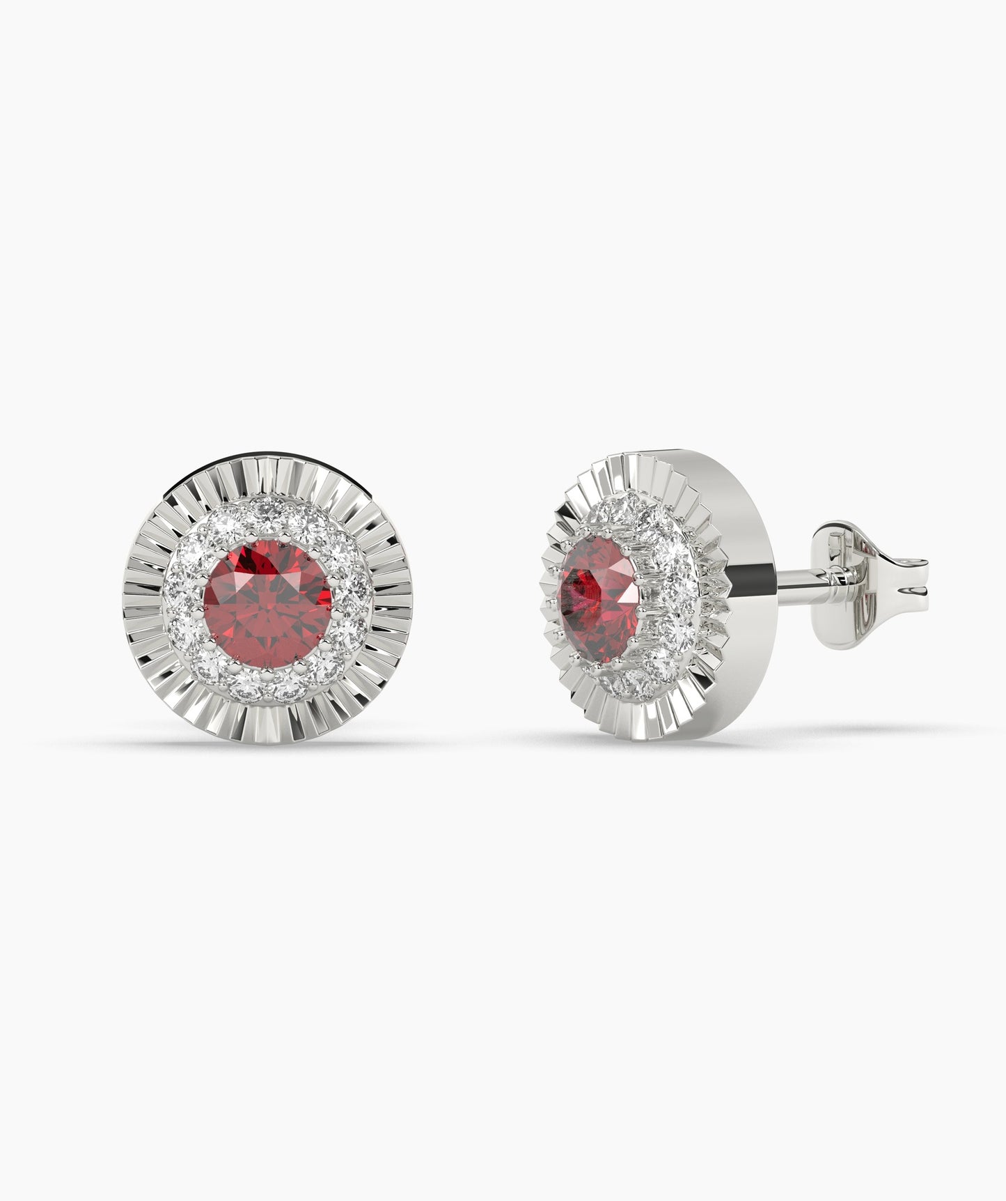 14K Gold Ruby Halo Stud Earrings