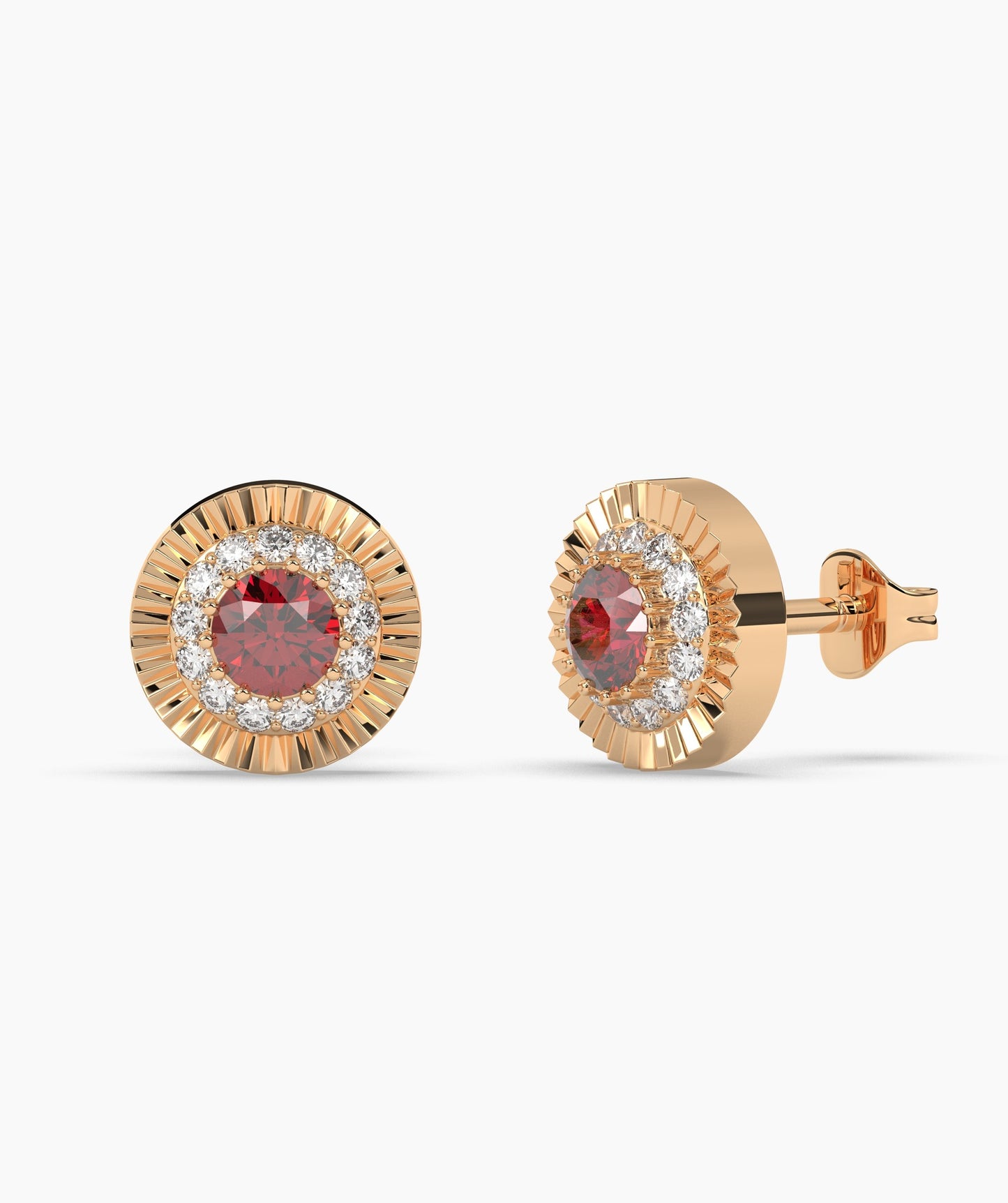 14K Gold Ruby Halo Stud Earrings