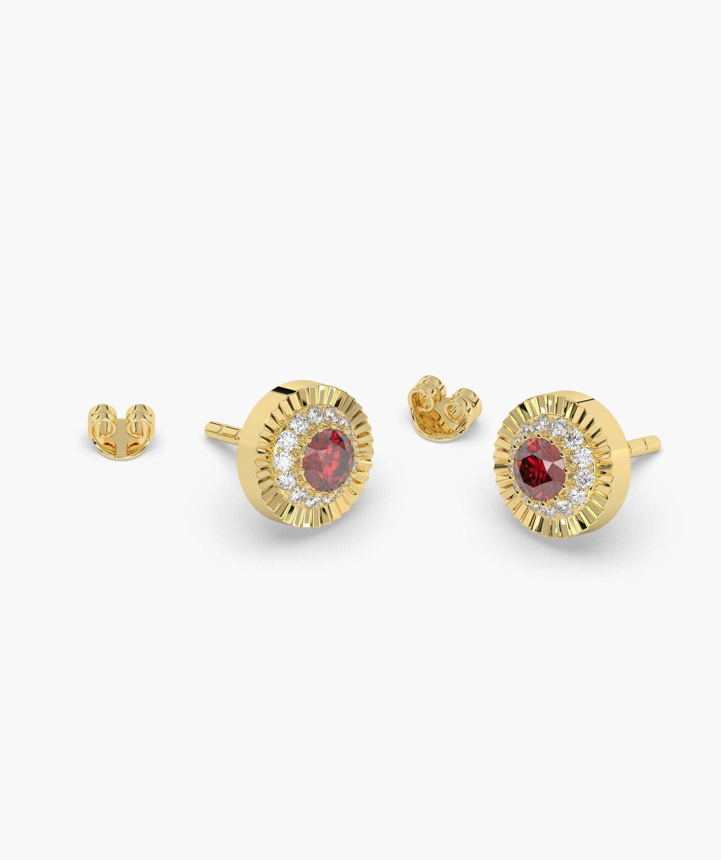 14K Gold Ruby Halo Stud Earrings