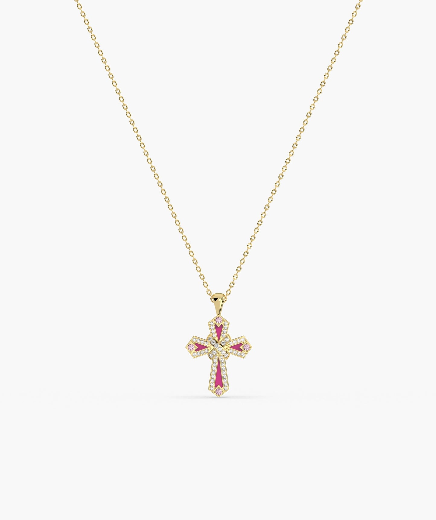 Pink Enamel & Diamond Cross Pendant