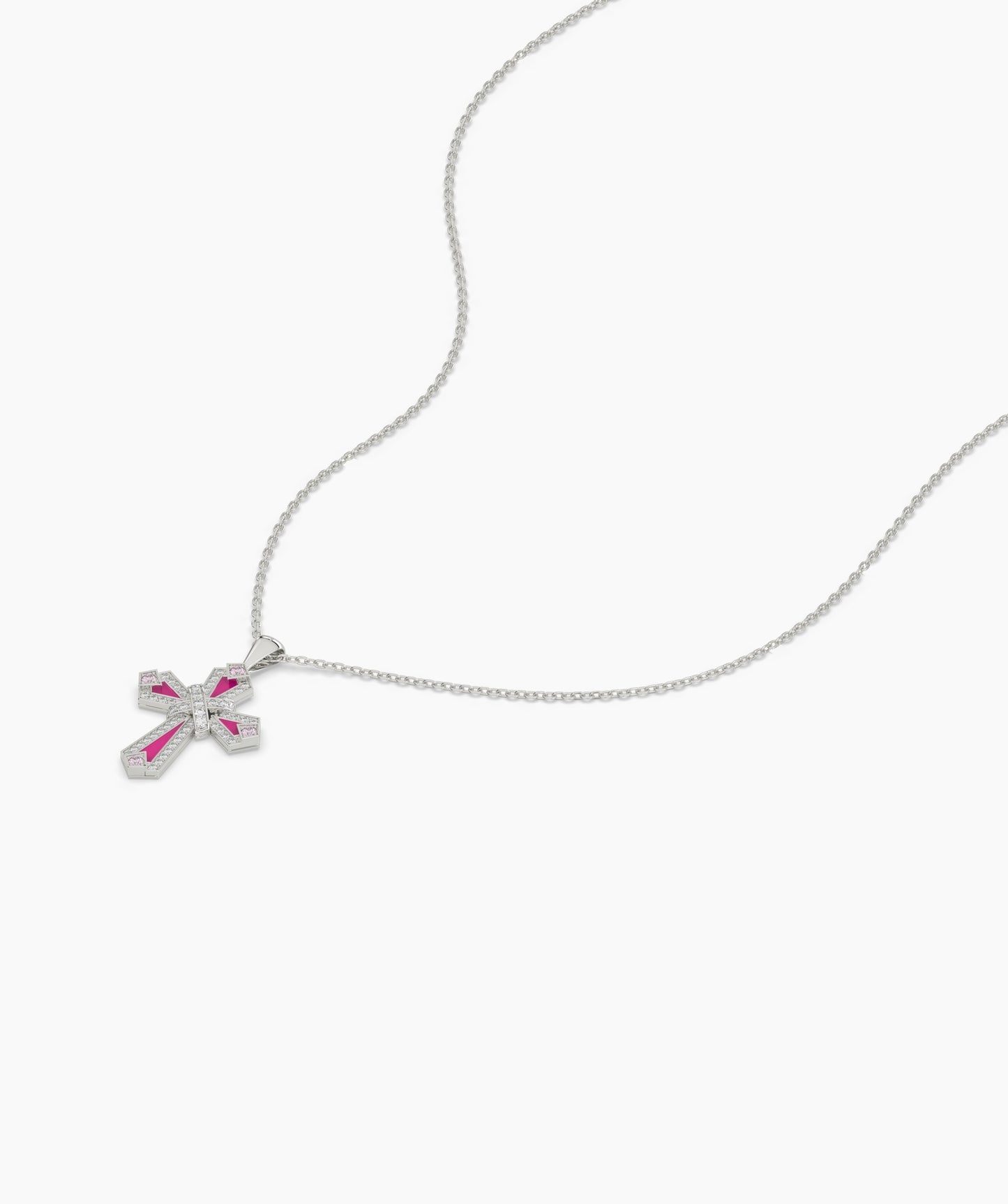 Pink Enamel & Diamond Cross Pendant