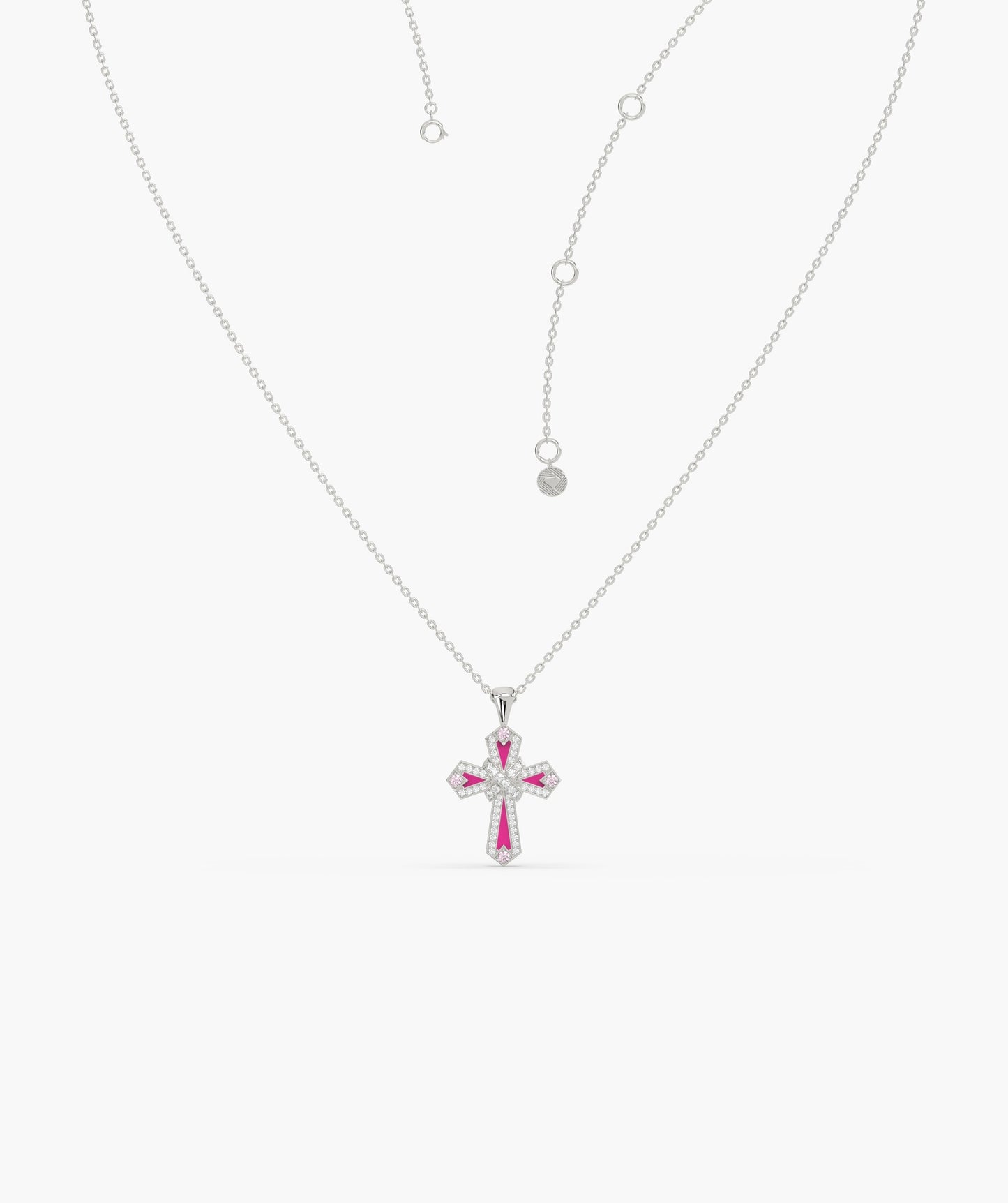 Pink Enamel & Diamond Cross Pendant