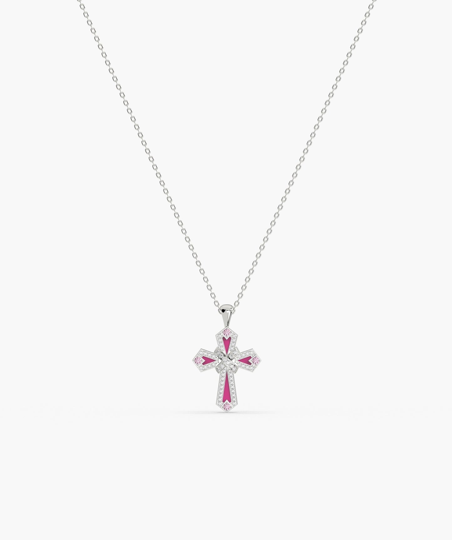 Pink Enamel & Diamond Cross Pendant