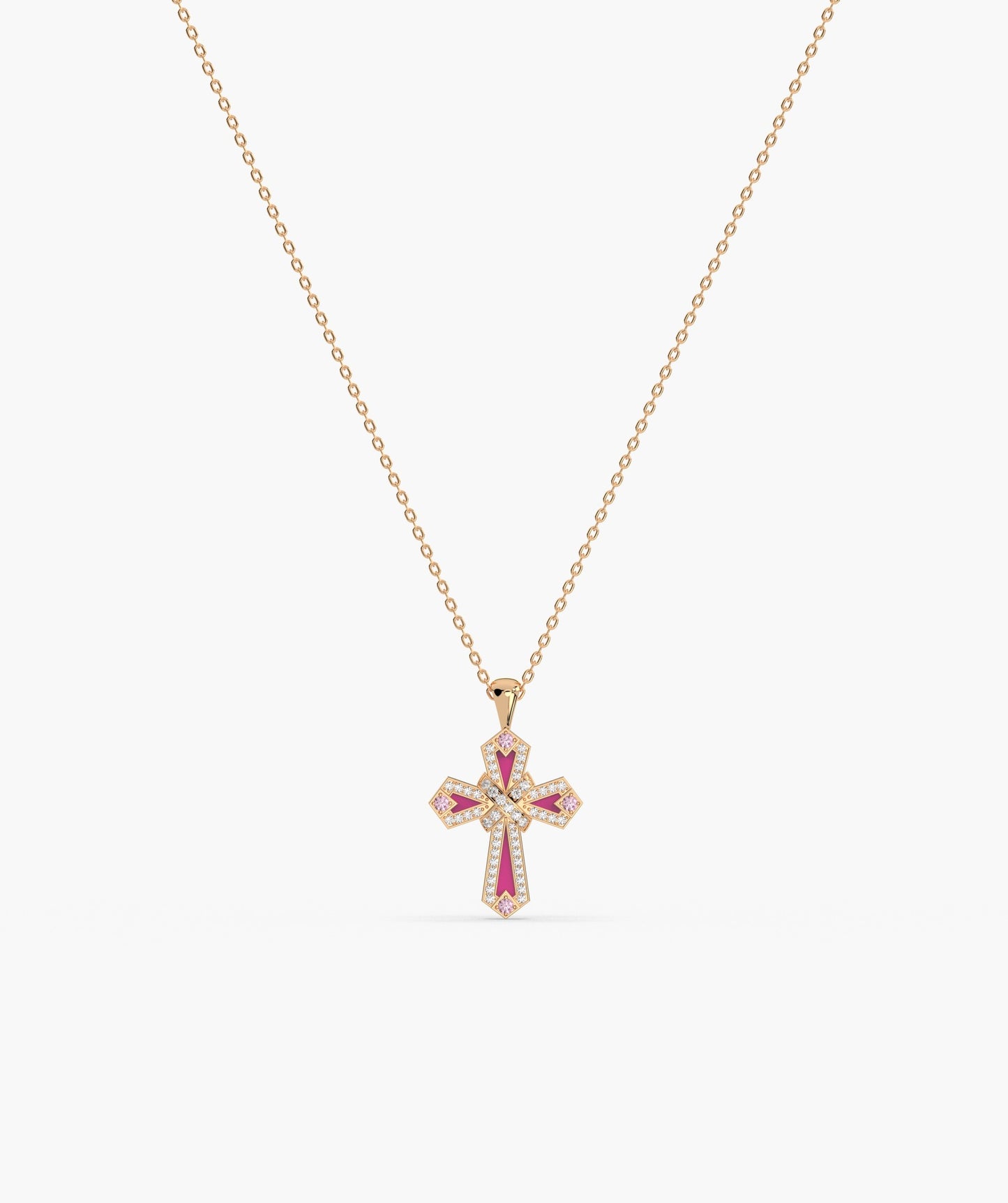 Pink Enamel & Diamond Cross Pendant