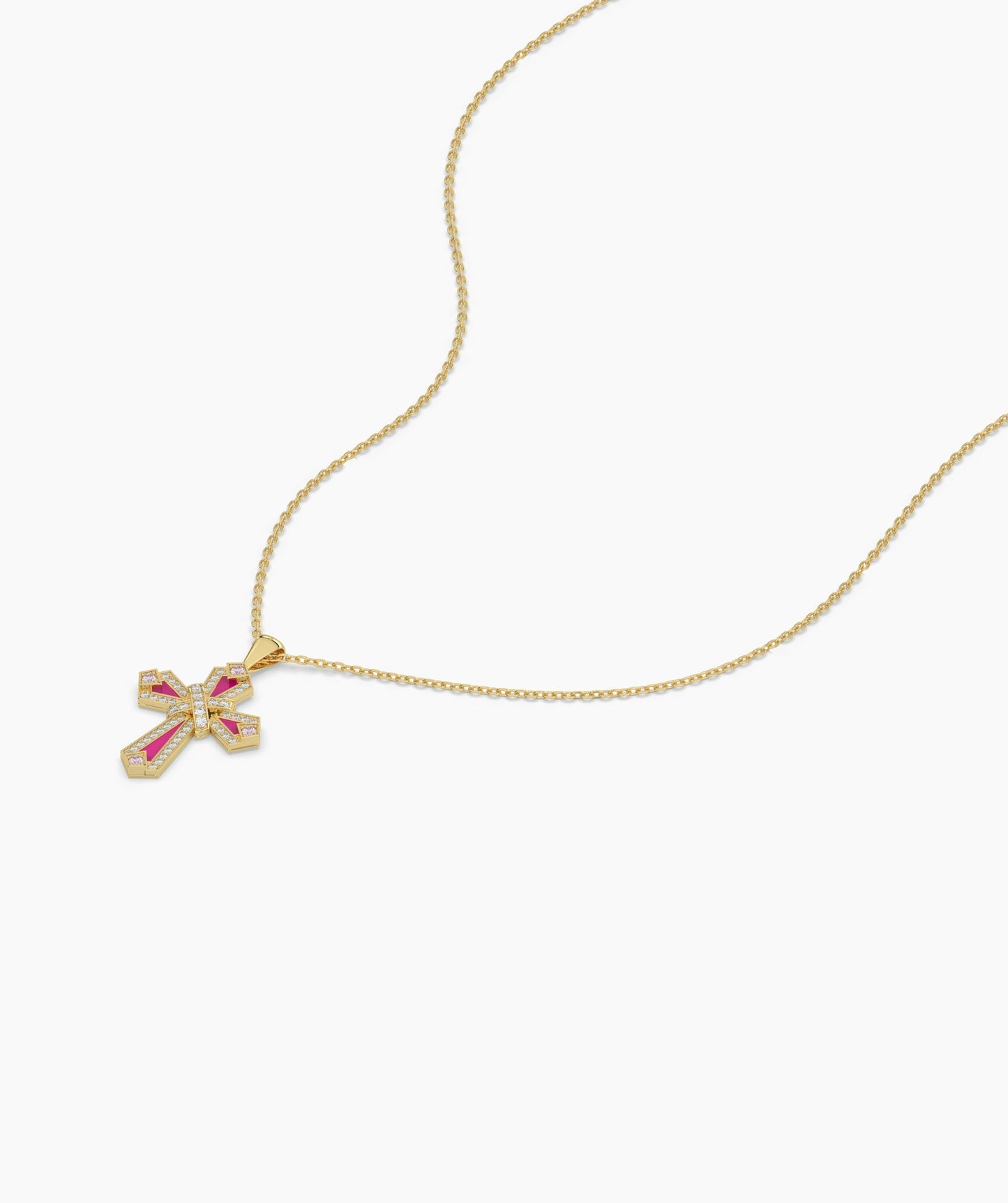 Pink Enamel & Diamond Cross Pendant