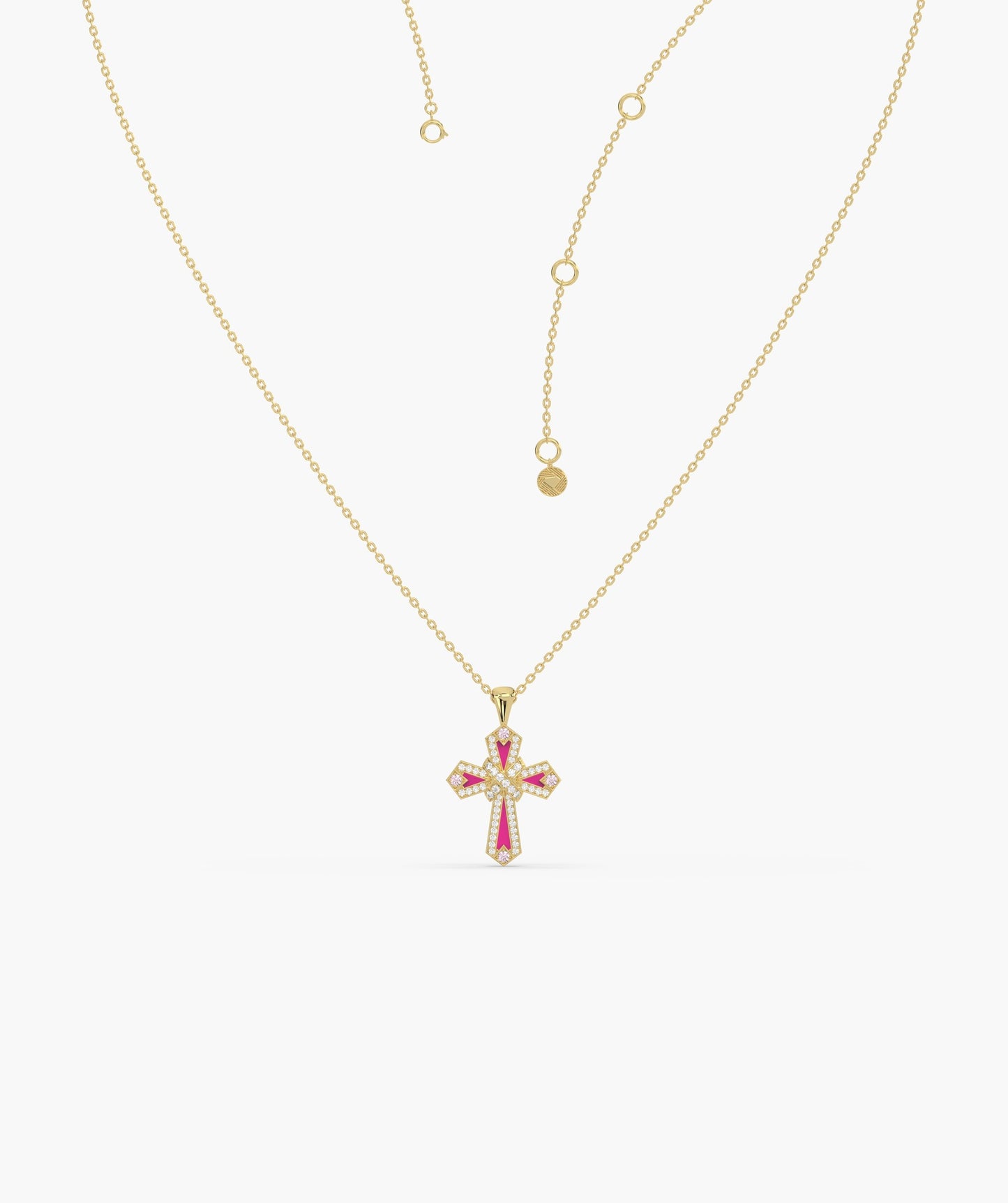 Pink Enamel & Diamond Cross Pendant