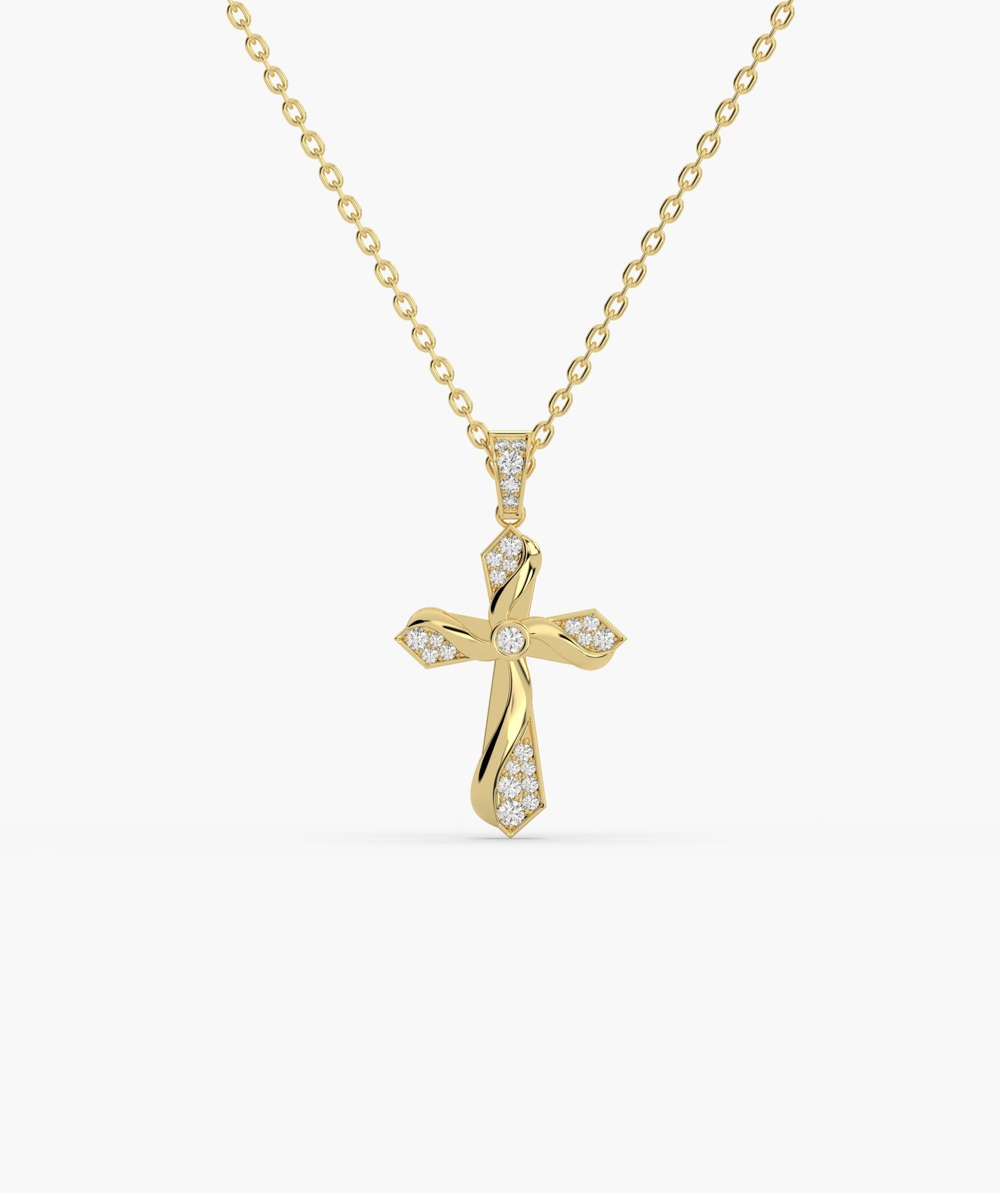 Twisting Light Diamond Cross Necklace