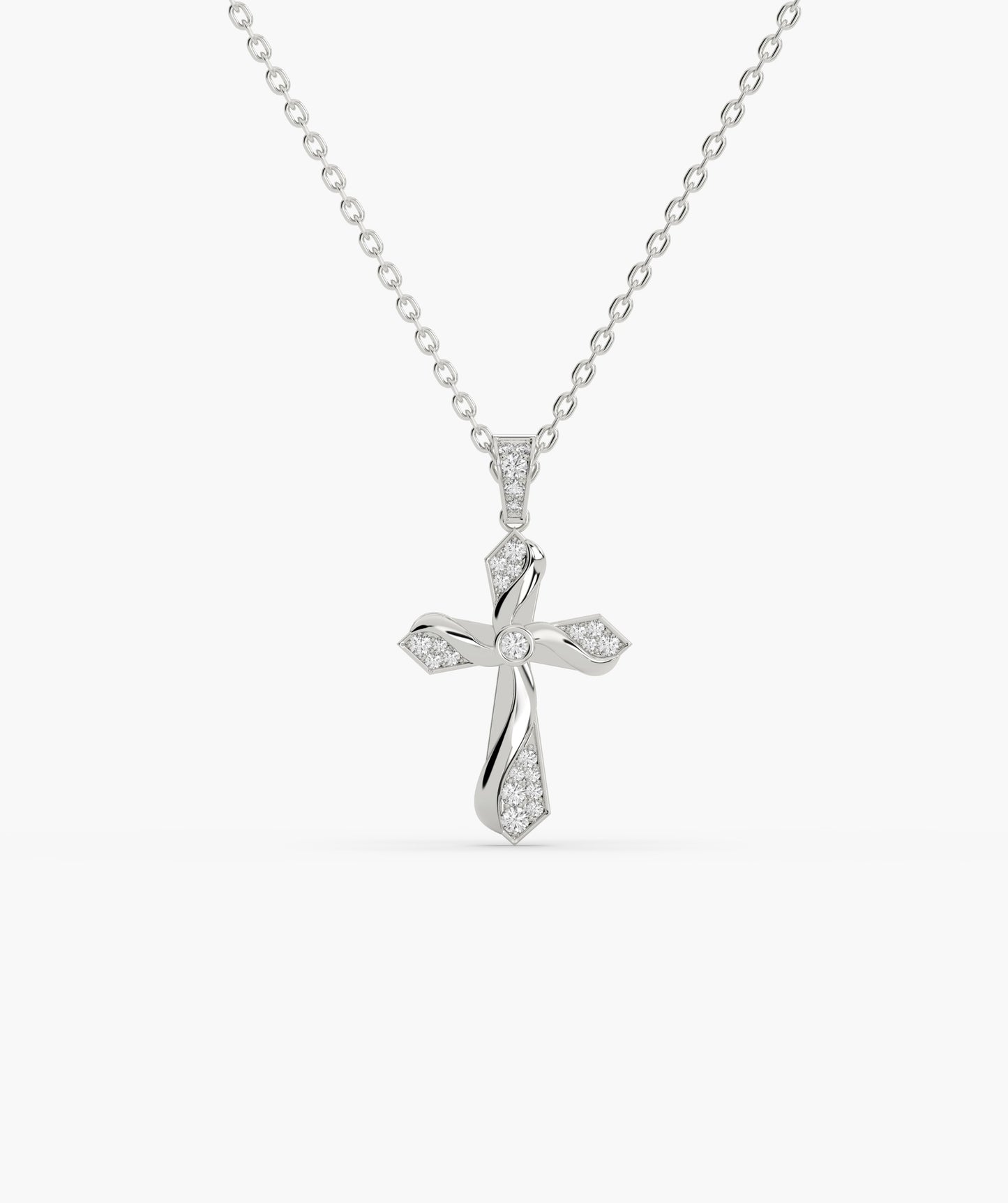 Twisting Light Diamond Cross Necklace