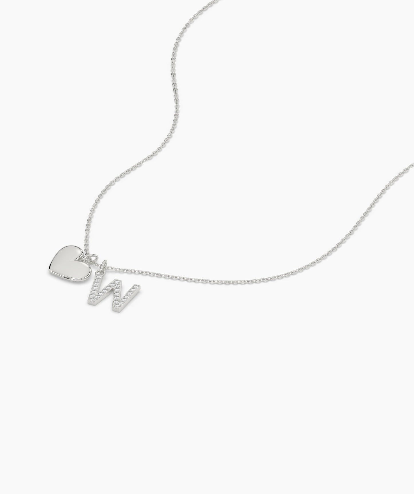 Love and Initial 'W' Diamond Necklace