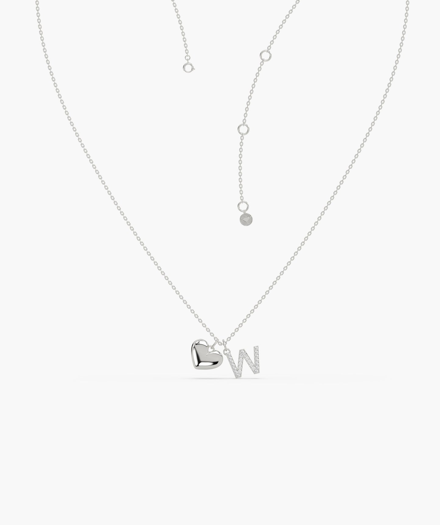 Love and Initial 'W' Diamond Necklace