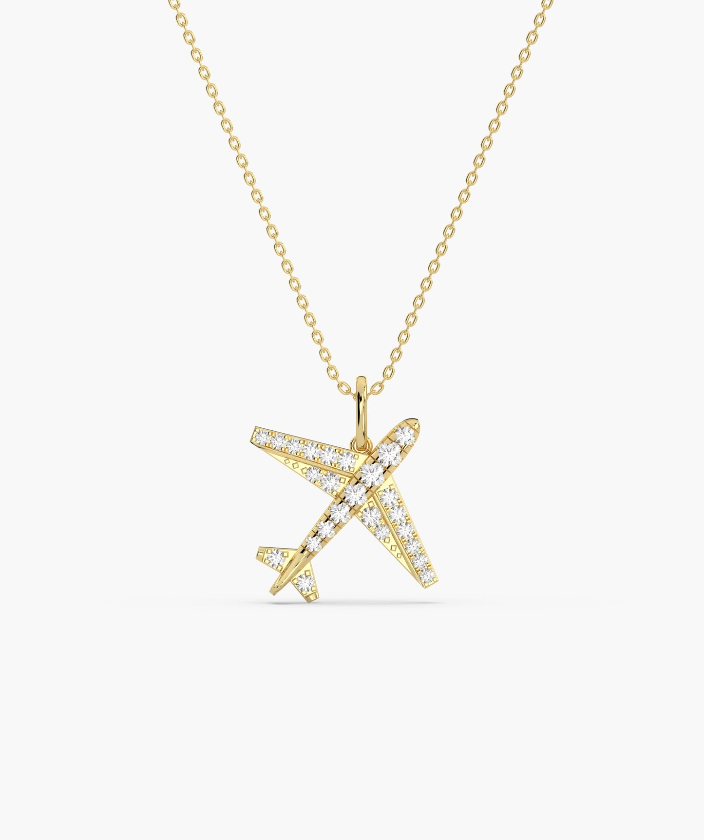 Diamond Airplane 14K Gold Necklace