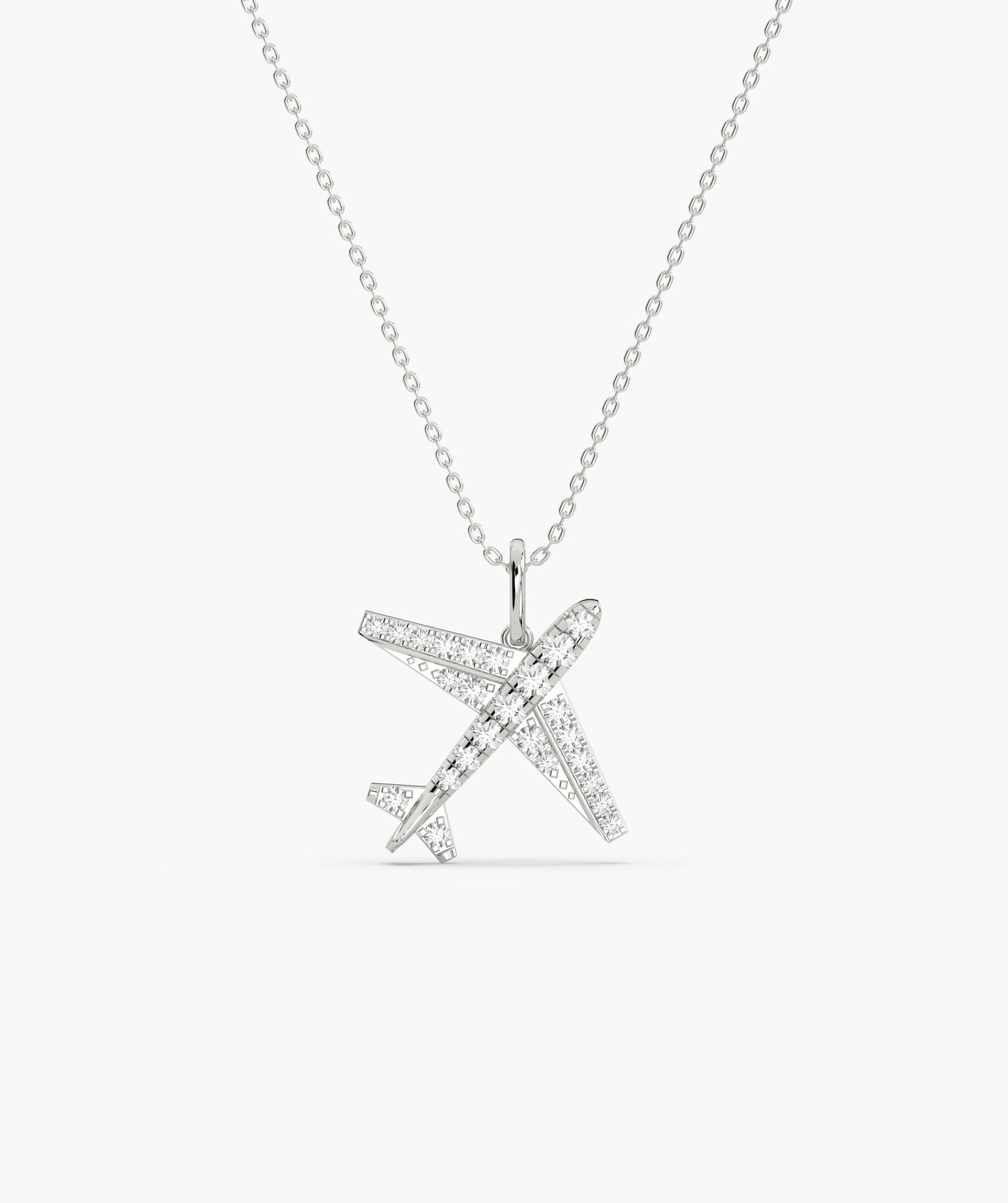 Diamond Airplane 14K Gold Necklace