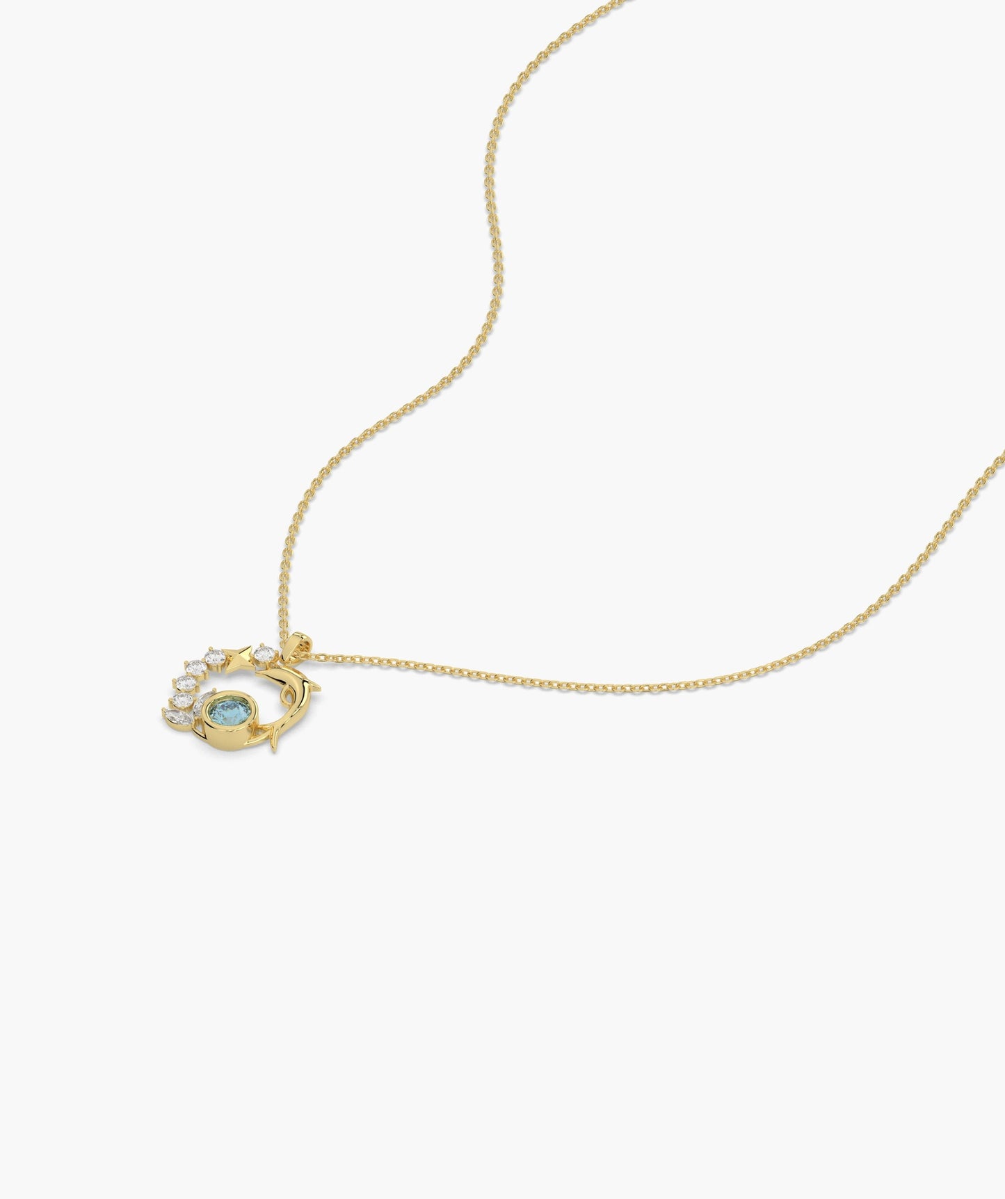 14K Starry Ocean Dolphin Pendant