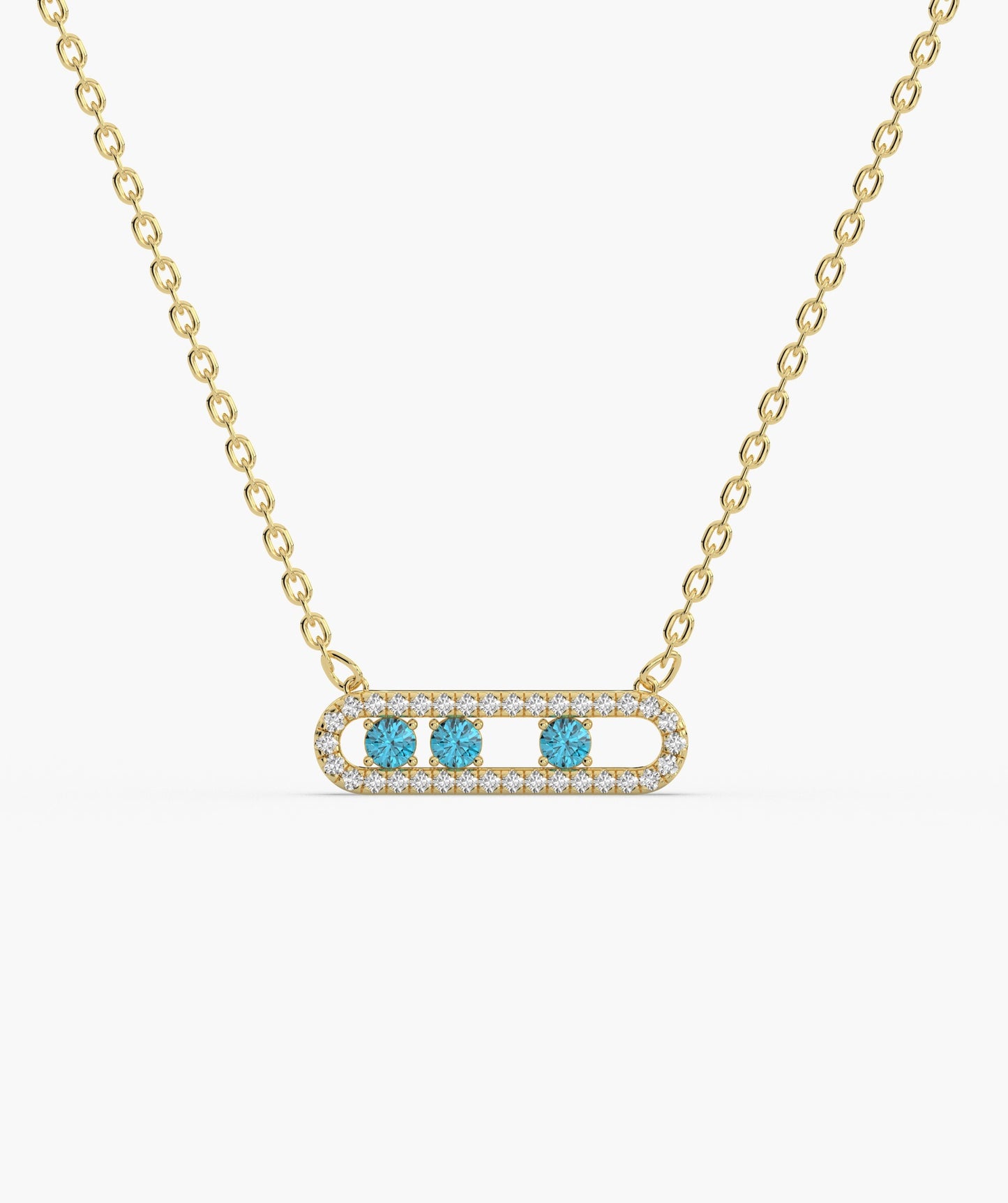 14K Gold Bar Necklace with Blue Accents