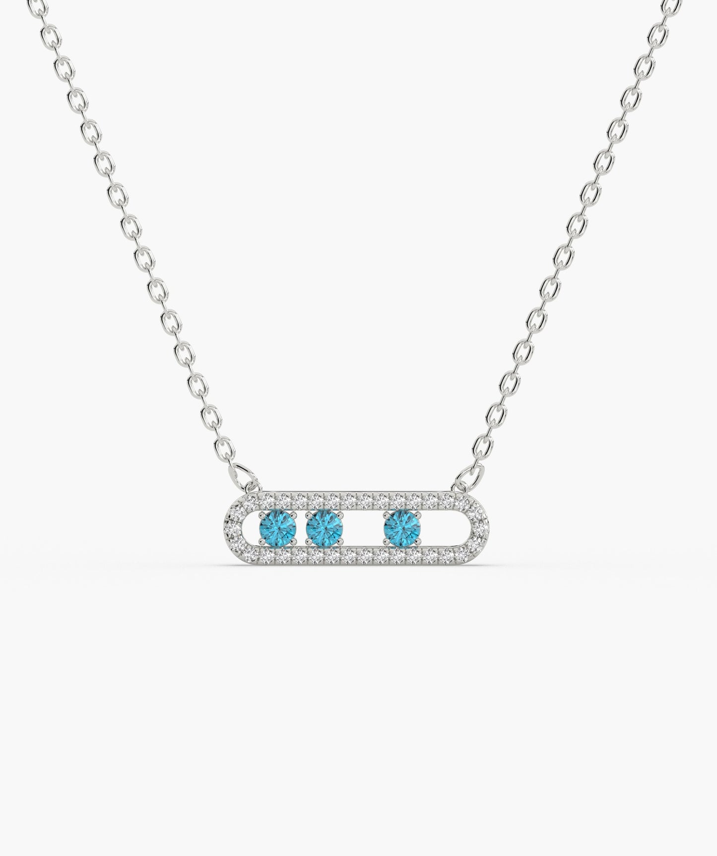 14K Gold Bar Necklace with Blue Accents