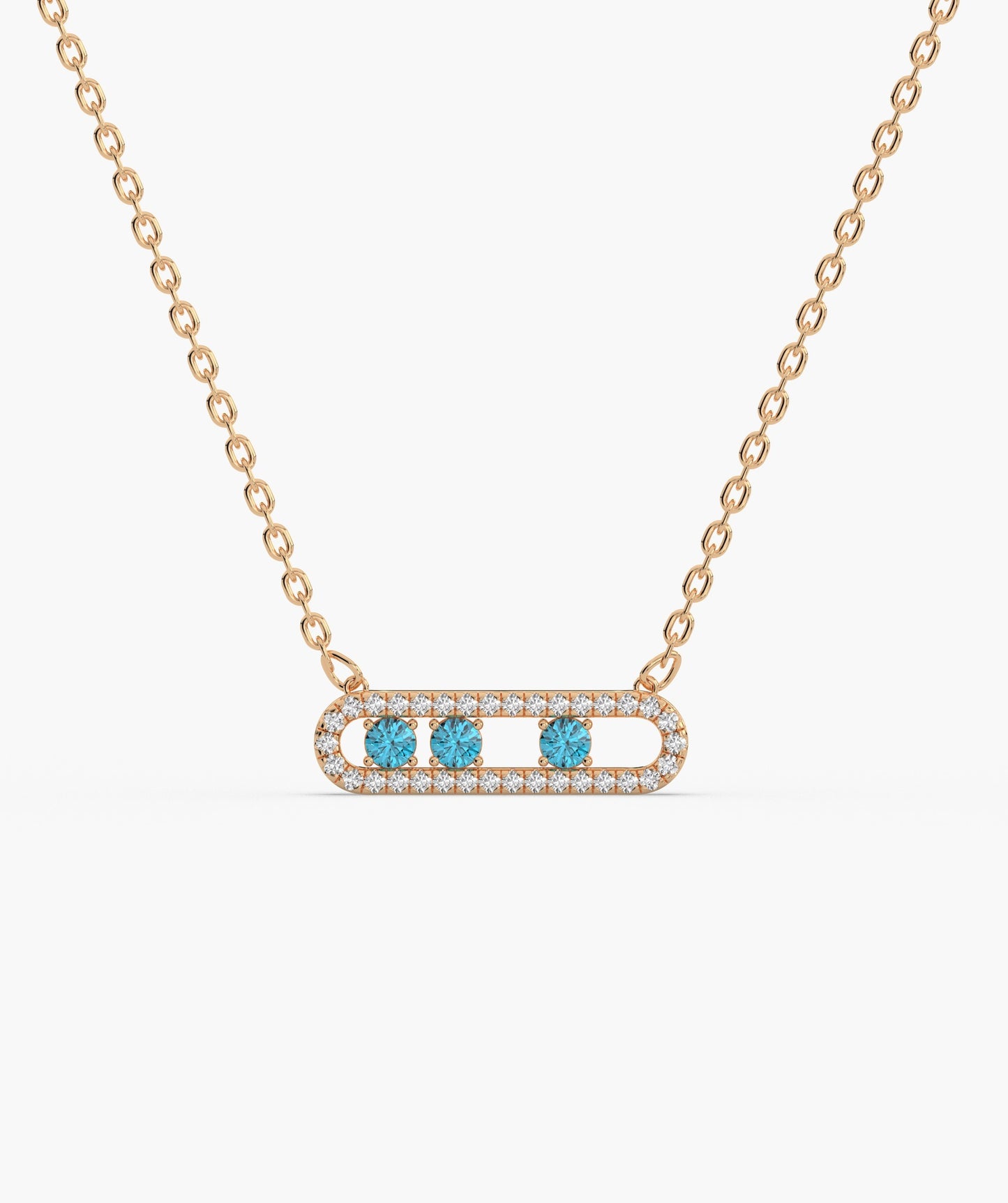 14K Gold Bar Necklace with Blue Accents