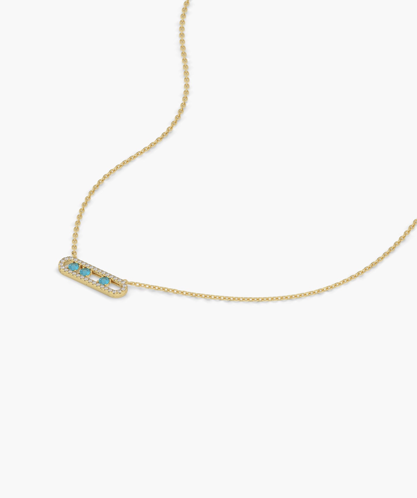 14K Gold Bar Necklace with Blue Accents