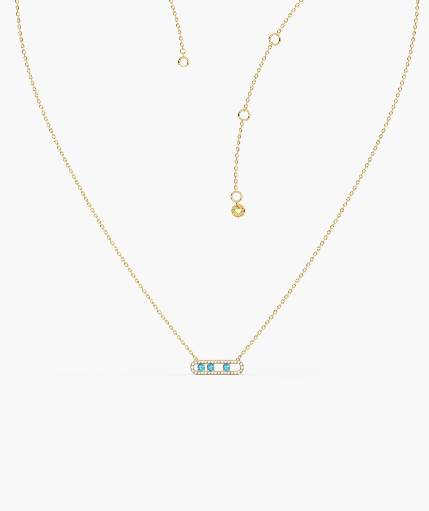 14K Gold Bar Necklace with Blue Accents