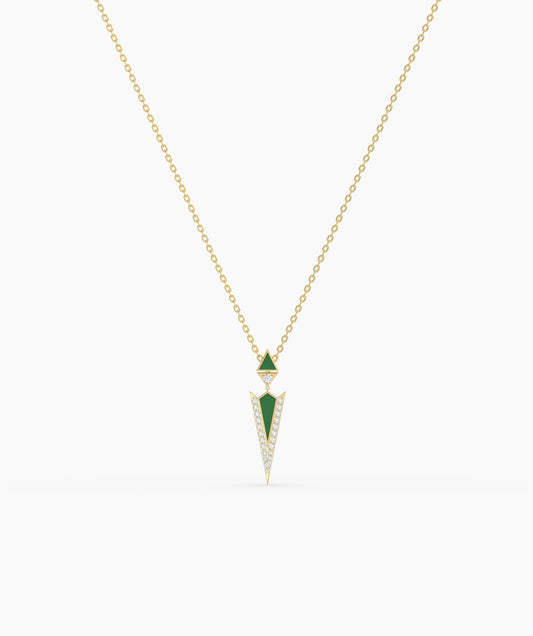 Green Enamel & Diamond Arrow Pendant Necklace