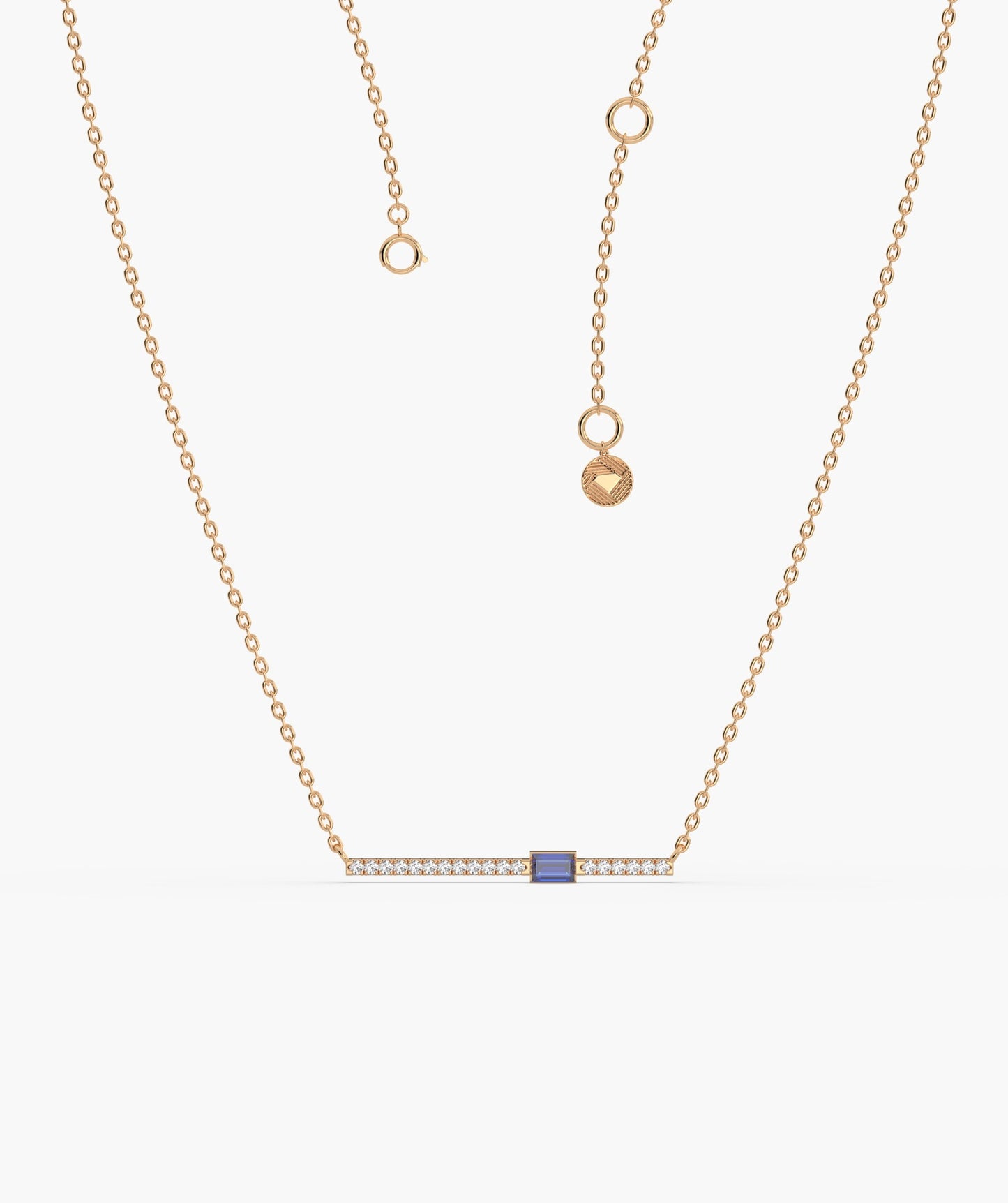 Blue Baguette Bar Gold Necklace