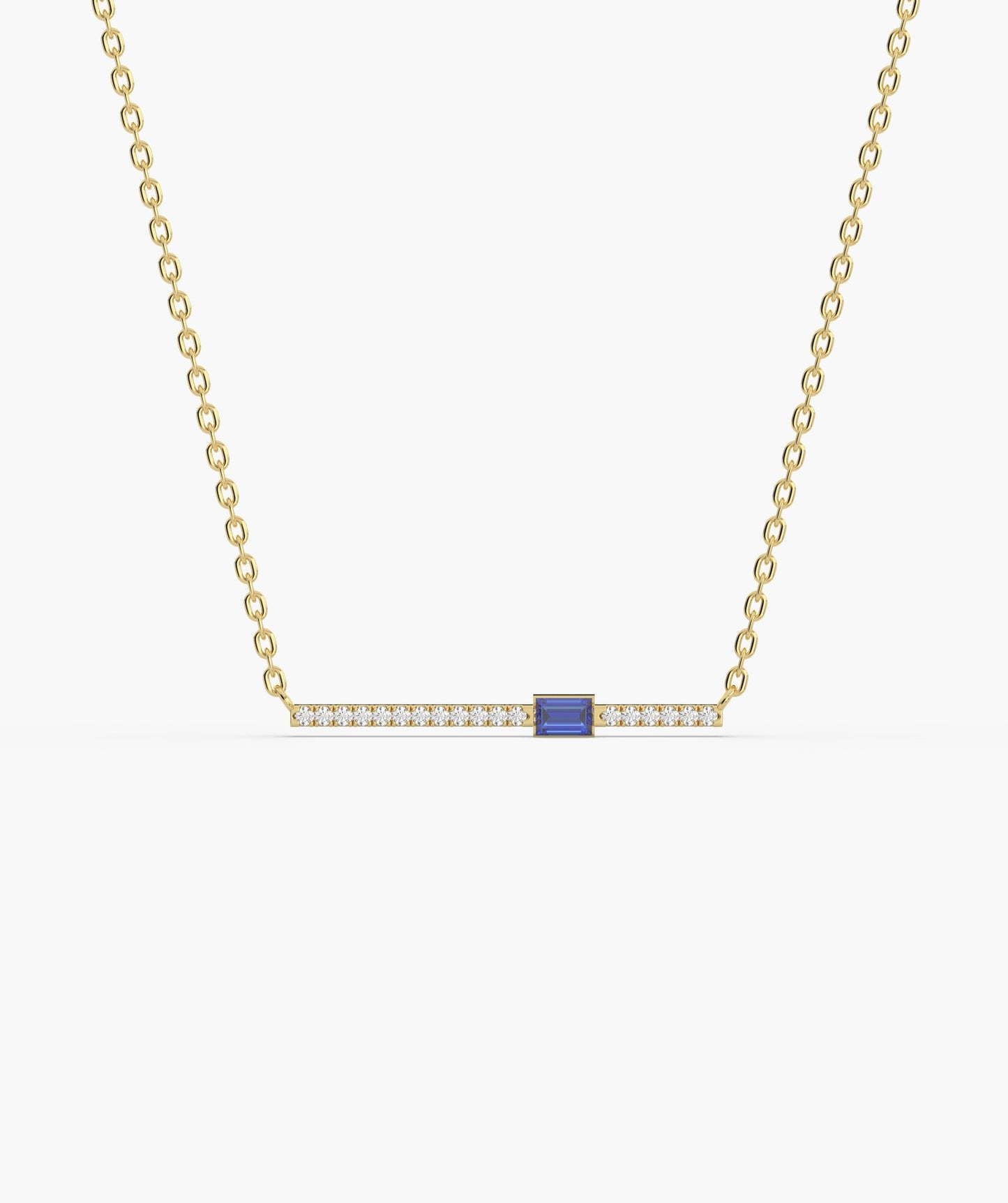 Blue Baguette Bar Gold Necklace