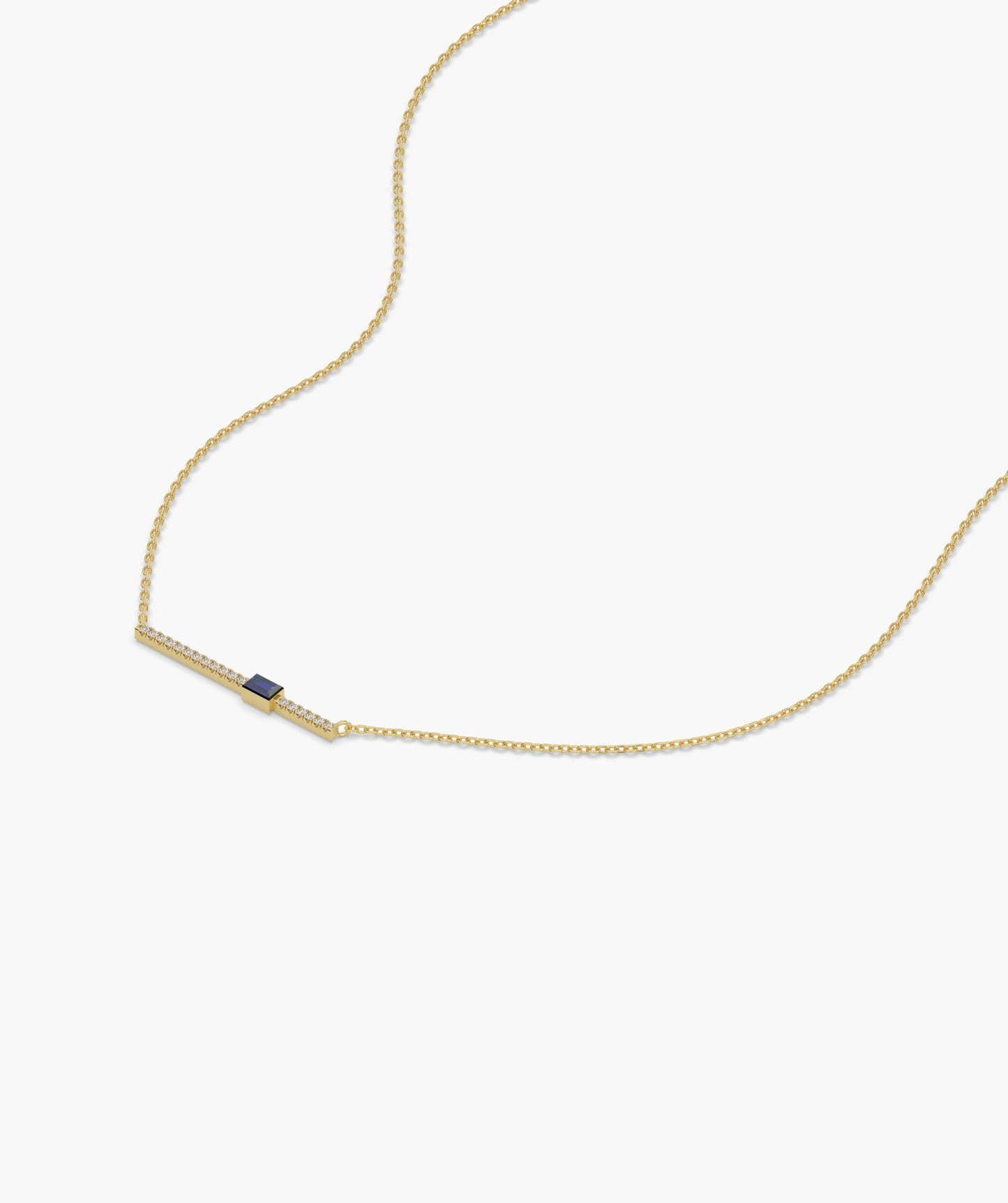 Blue Baguette Bar Gold Necklace