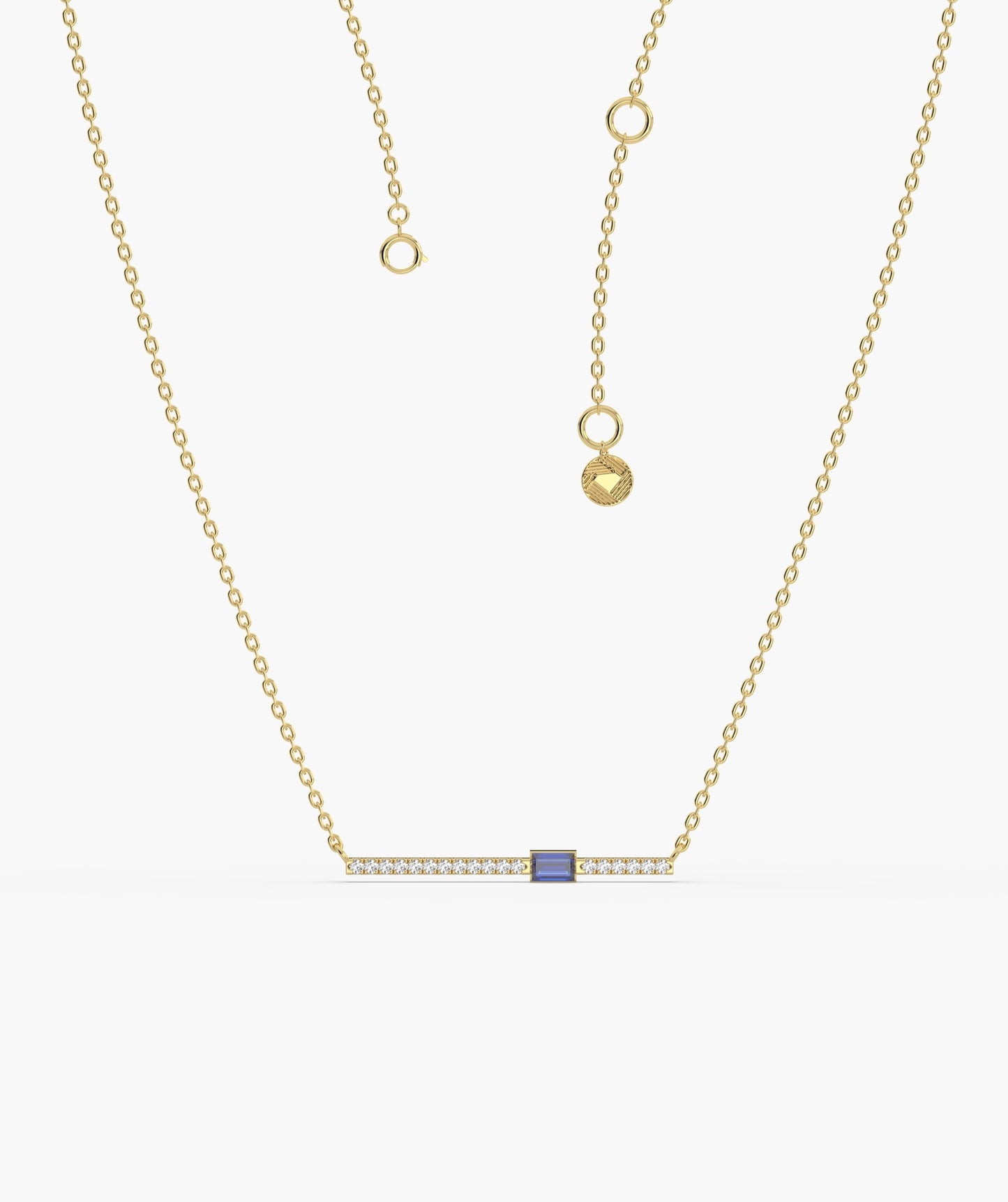 Blue Baguette Bar Gold Necklace