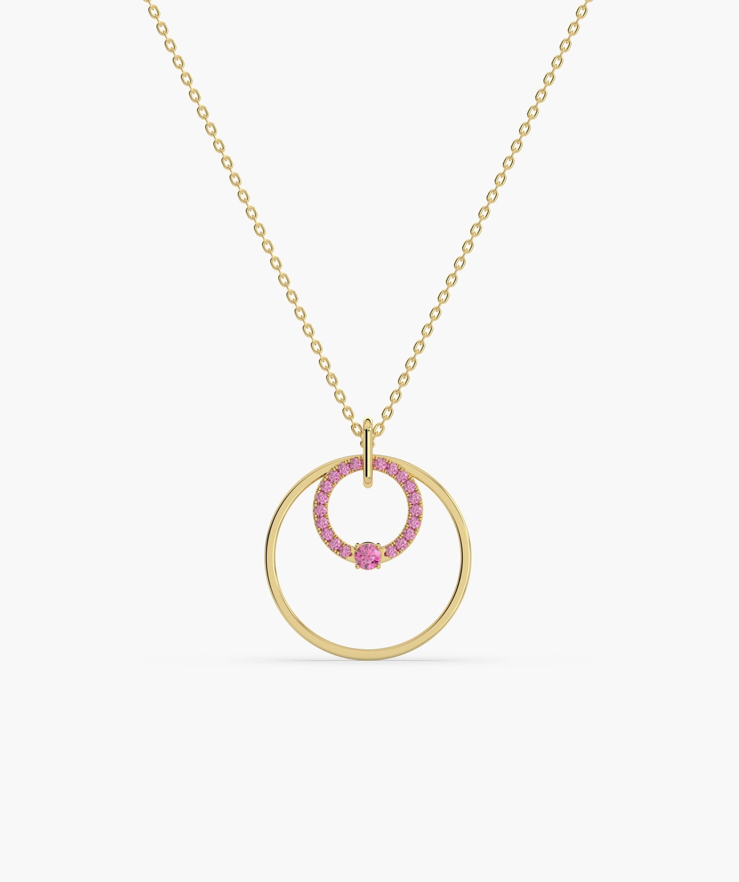 Pink Halo Circle Gold Necklace