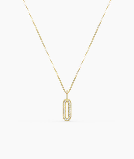 14k Gold Diamond Paperclip Pendant