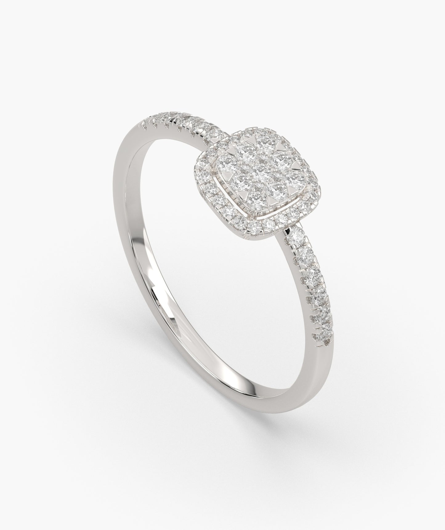 Glimmering Square Halo Diamond Ring