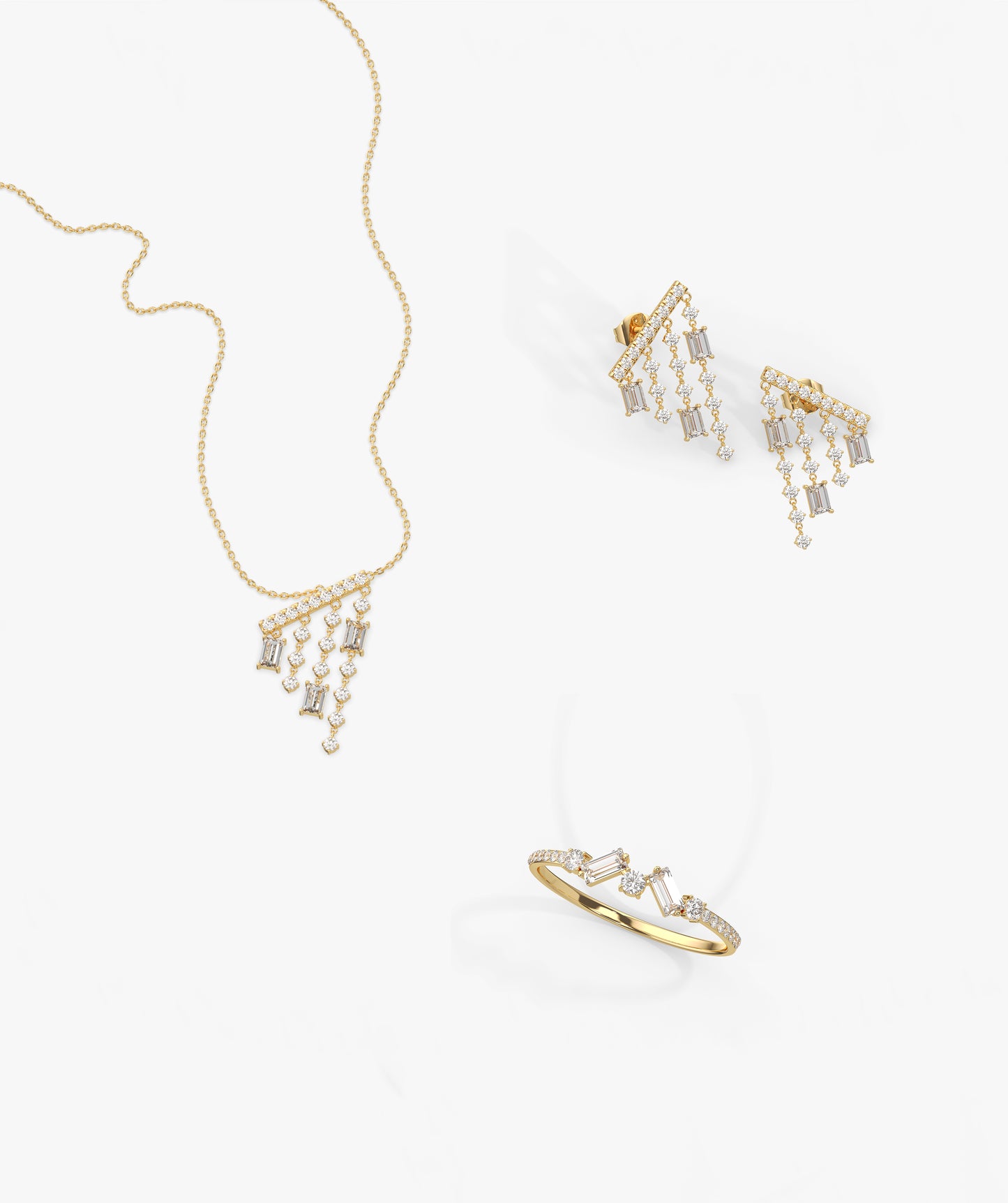 14k Solid Gold Dainty Diamond Set
