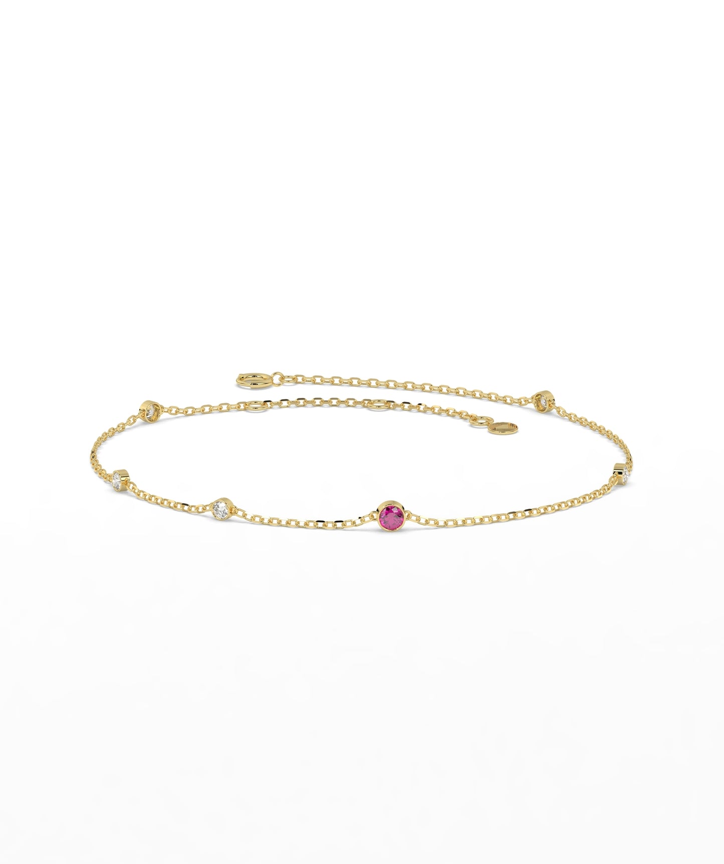 Colored Diamond and White Diamond Station Chain Bracelet in 14K Gold