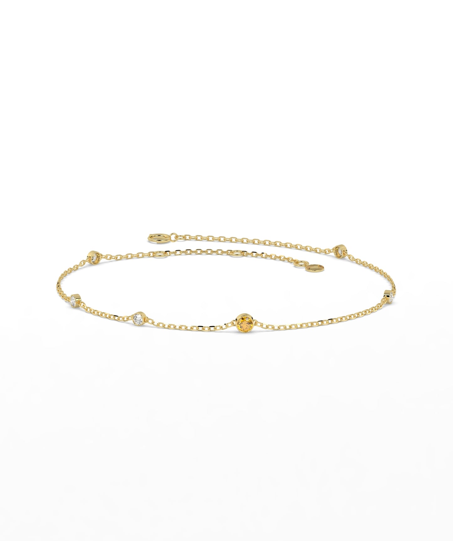 Colored Diamond and White Diamond Station Chain Bracelet in 14K Gold