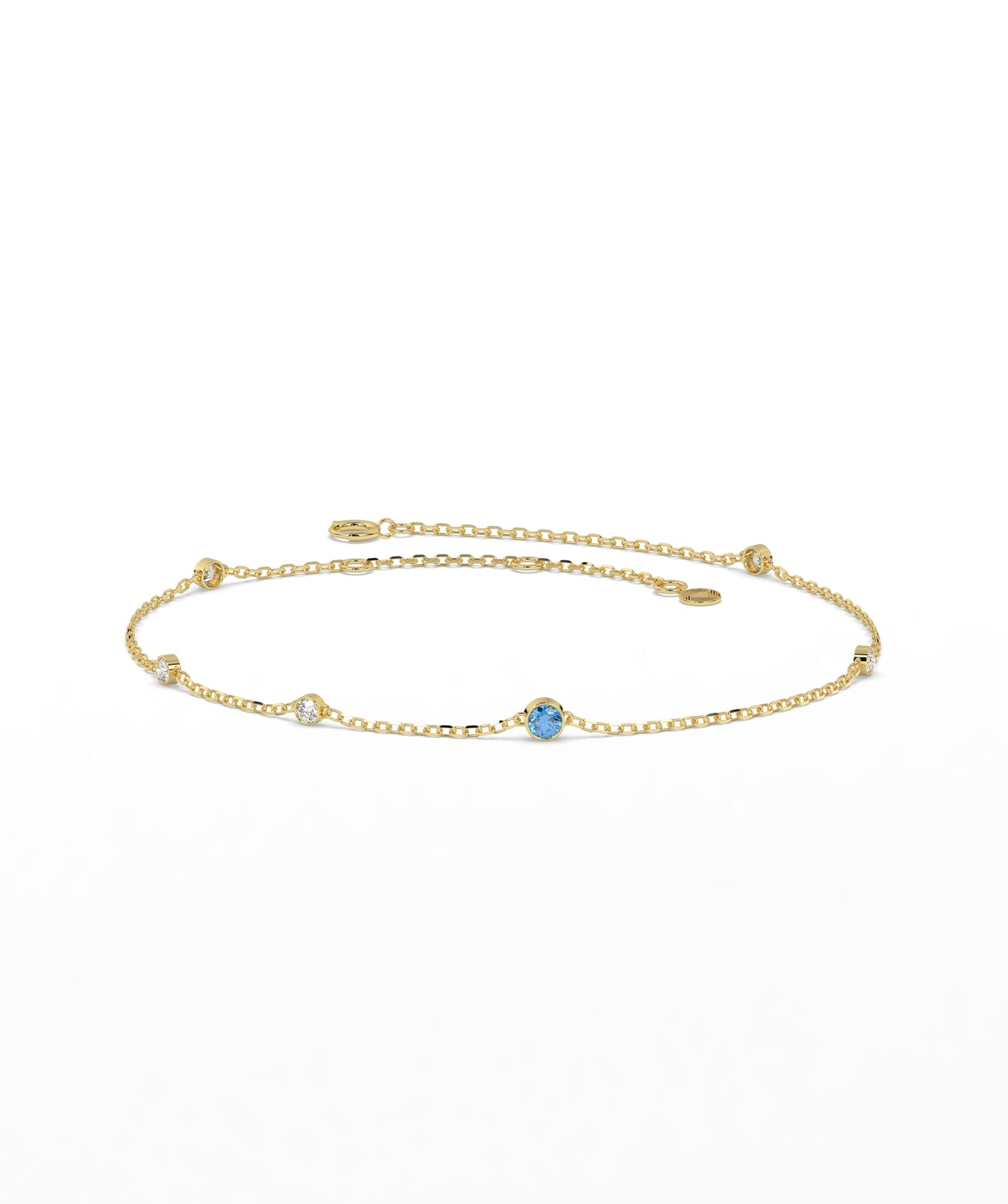 Colored Diamond and White Diamond Station Chain Bracelet in 14K Gold