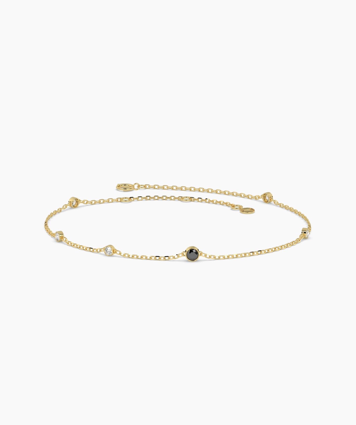Colored Diamond and White Diamond Station Chain Bracelet in 14K Gold