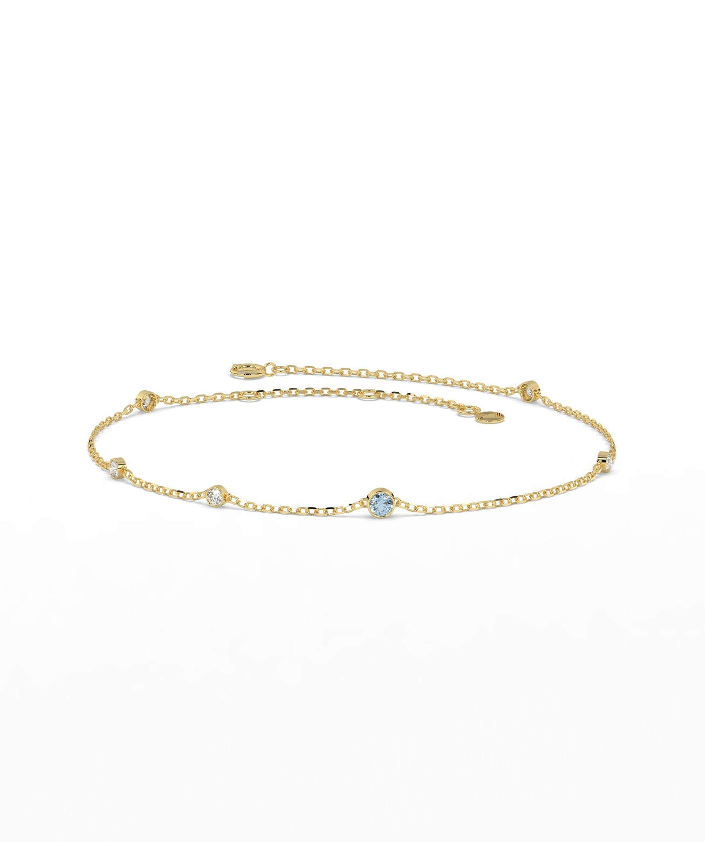 Colored Diamond and White Diamond Station Chain Bracelet in 14K Gold