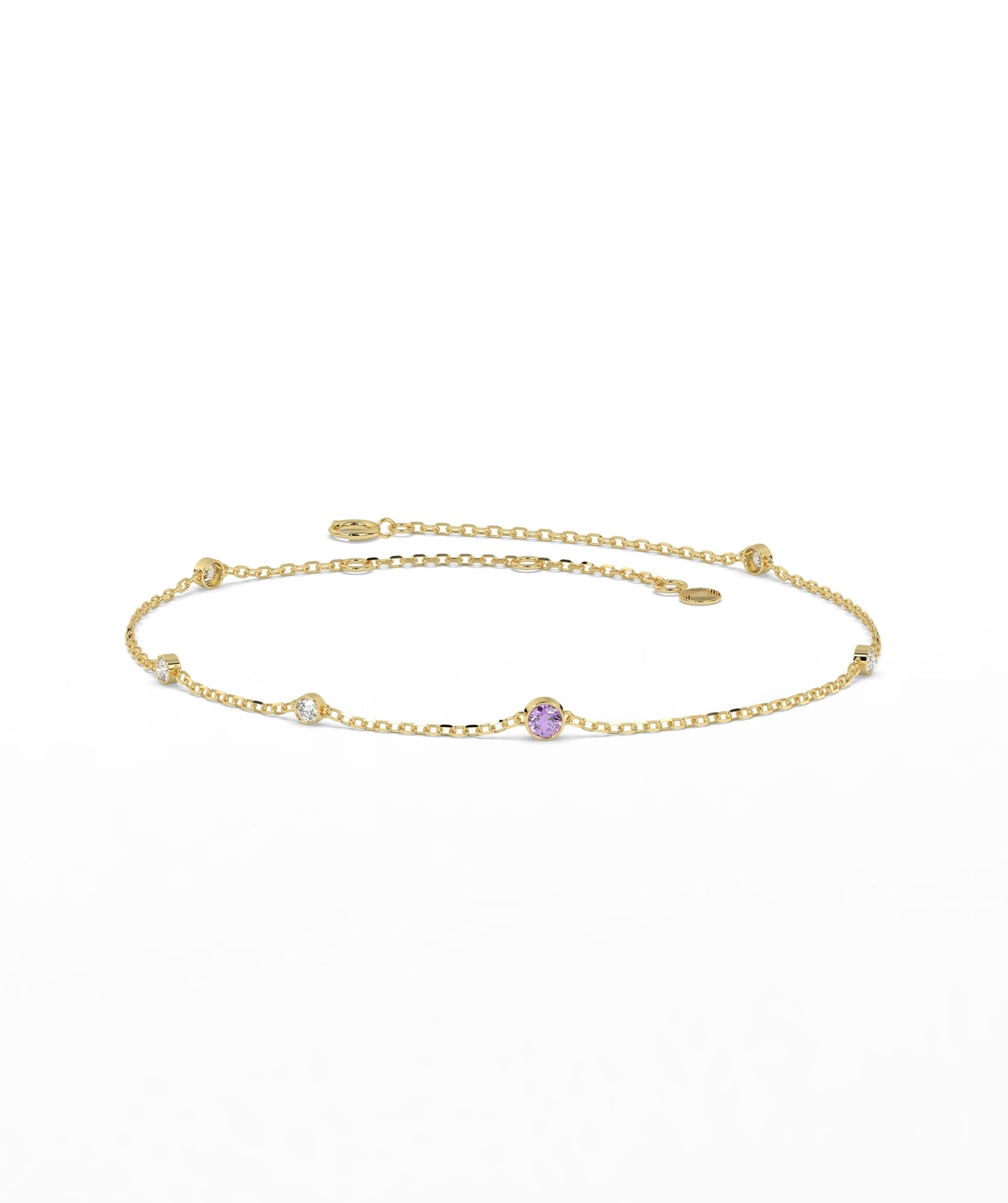 Colored Diamond and White Diamond Station Chain Bracelet in 14K Gold