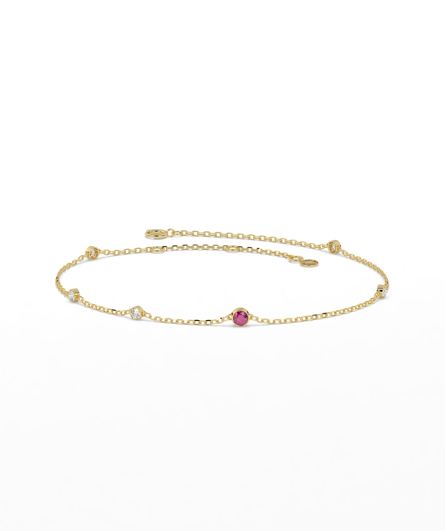 Colored Diamond and White Diamond Station Chain Bracelet in 14K Gold
