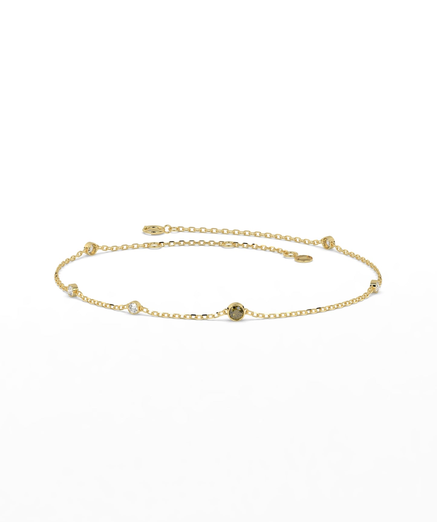 Colored Diamond and White Diamond Station Chain Bracelet in 14K Gold