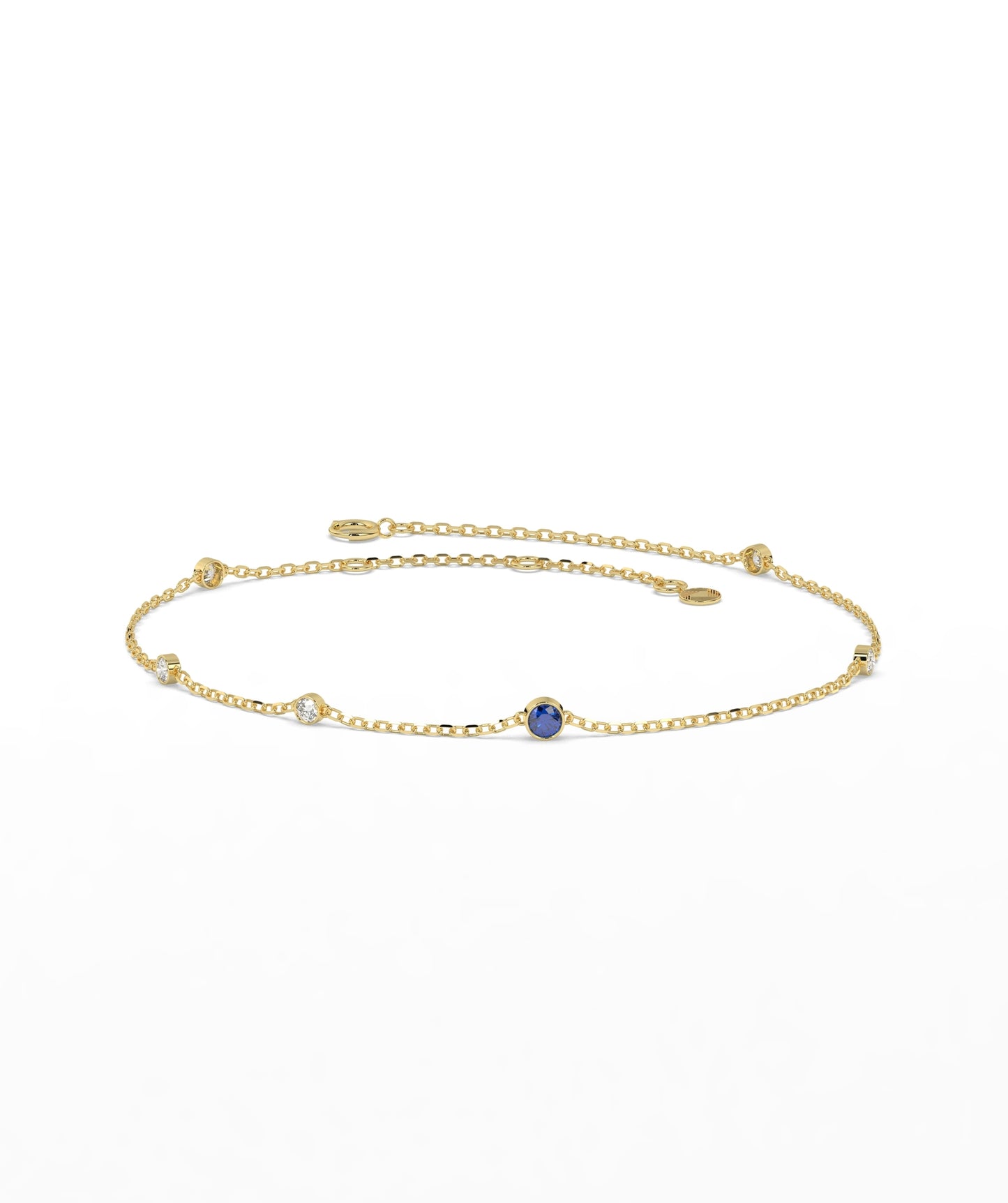 Colored Diamond and White Diamond Station Chain Bracelet in 14K Gold