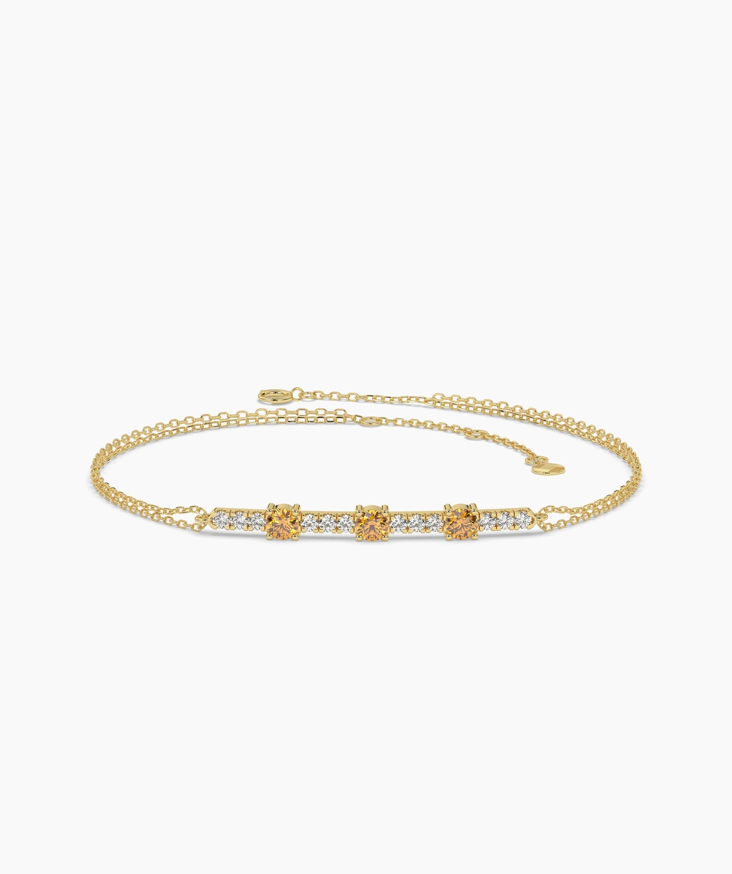 Three Stone Colored Diamond and White Diamond Bar Bracelet in 14K Gold