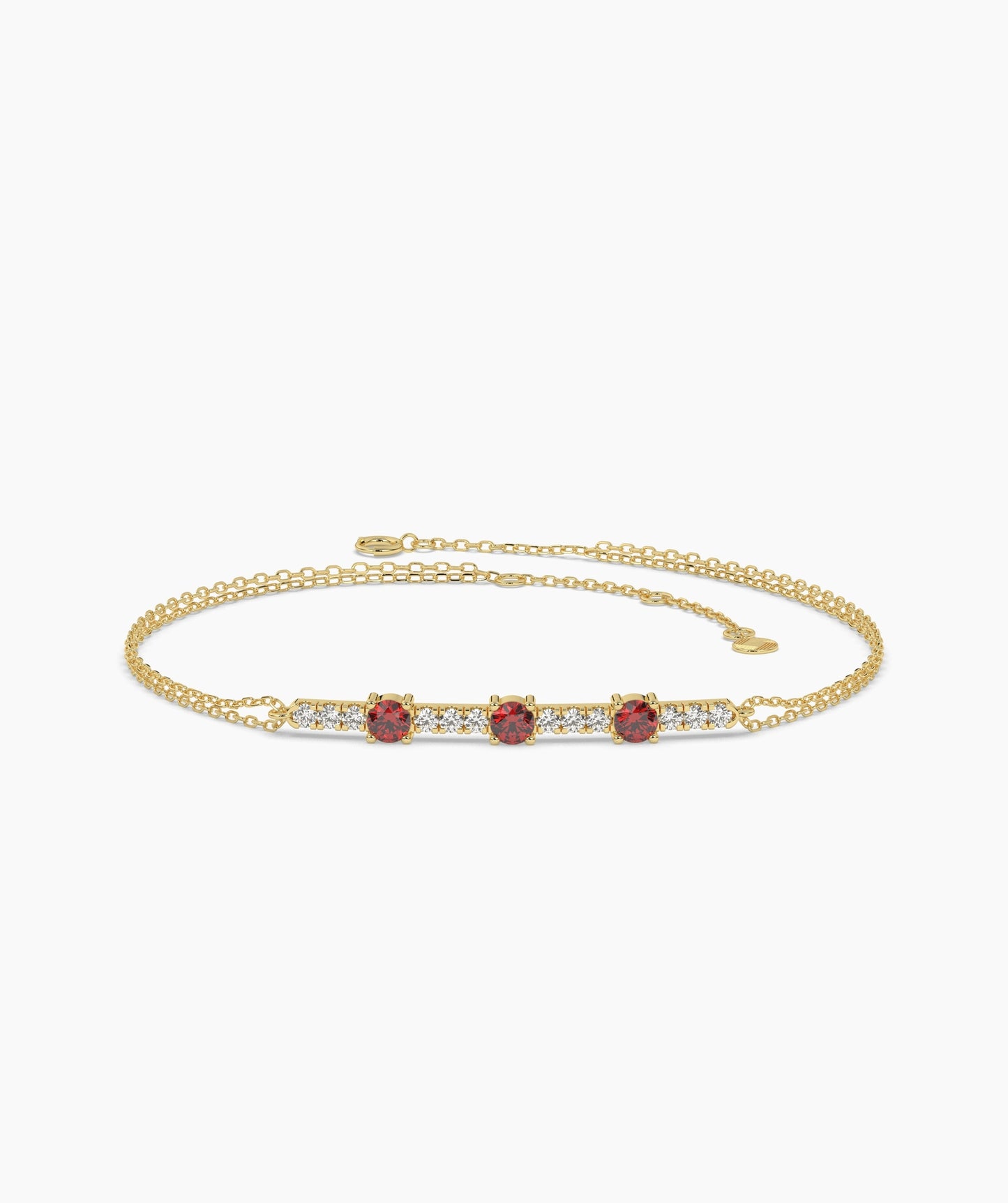 Three Stone Colored Diamond and White Diamond Bar Bracelet in 14K Gold