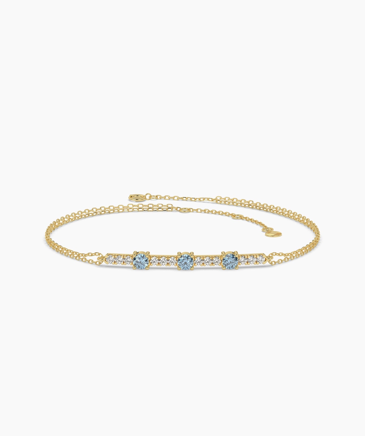 Three Stone Colored Diamond and White Diamond Bar Bracelet in 14K Gold