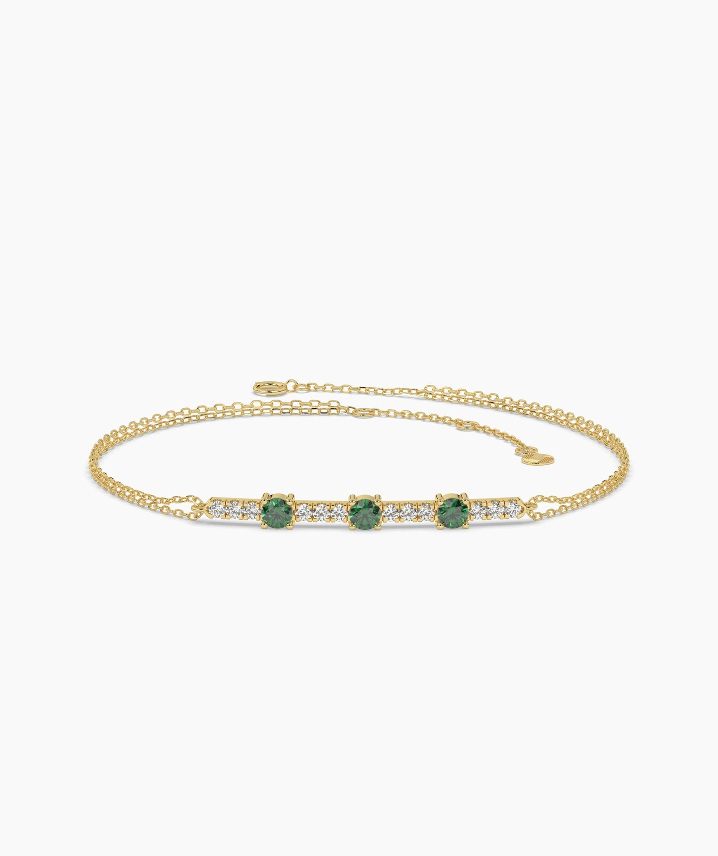 Three Stone Colored Diamond and White Diamond Bar Bracelet in 14K Gold